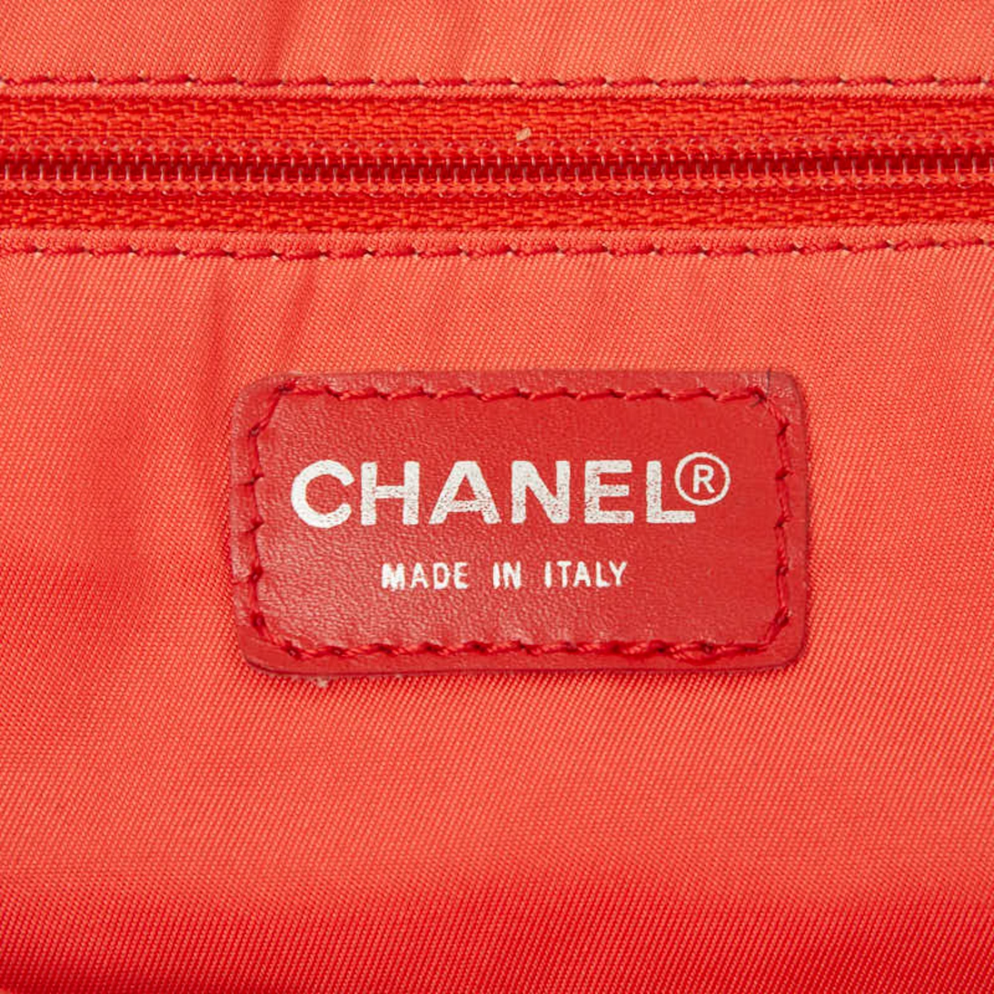 Chanel Red Color Nylon Leather Shoulder Bag Tote Bag (Pre-Owned)