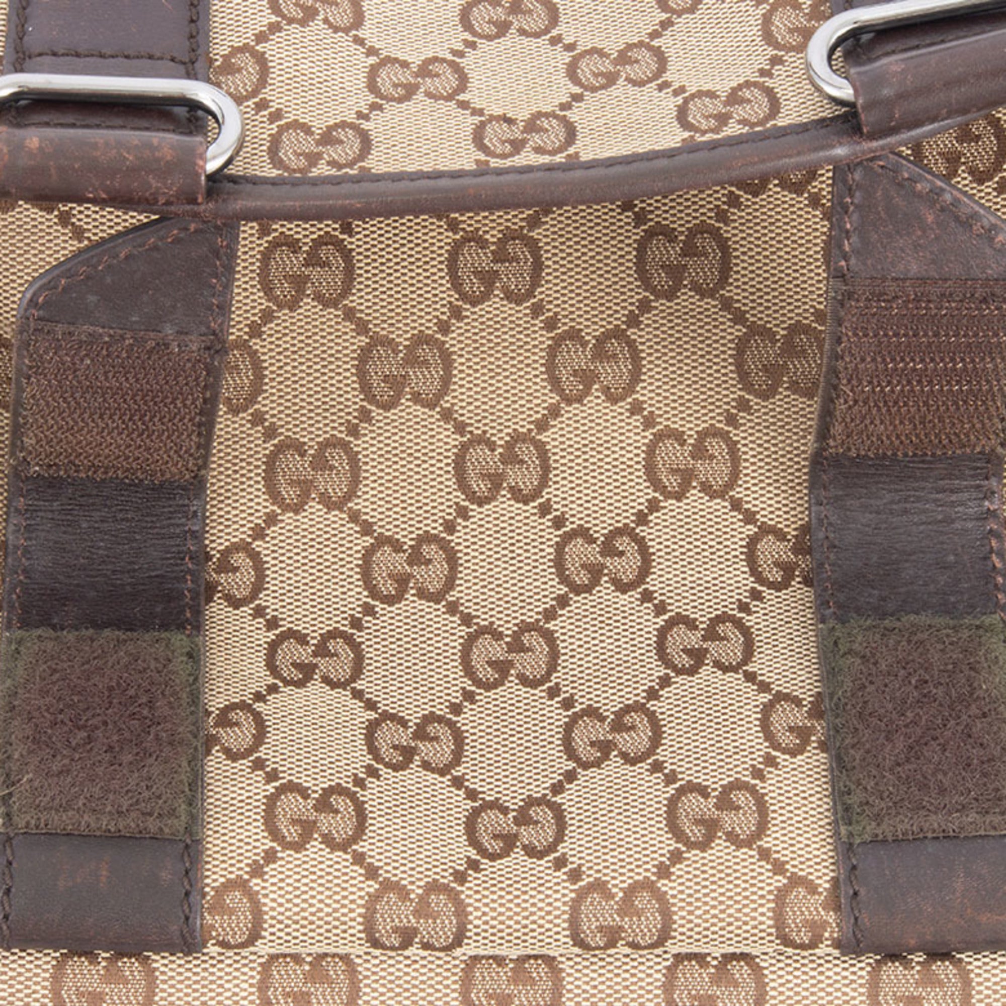 Gucci Beige Brown Gg Canvas Leather Shoulder Bag (Pre-Owned)