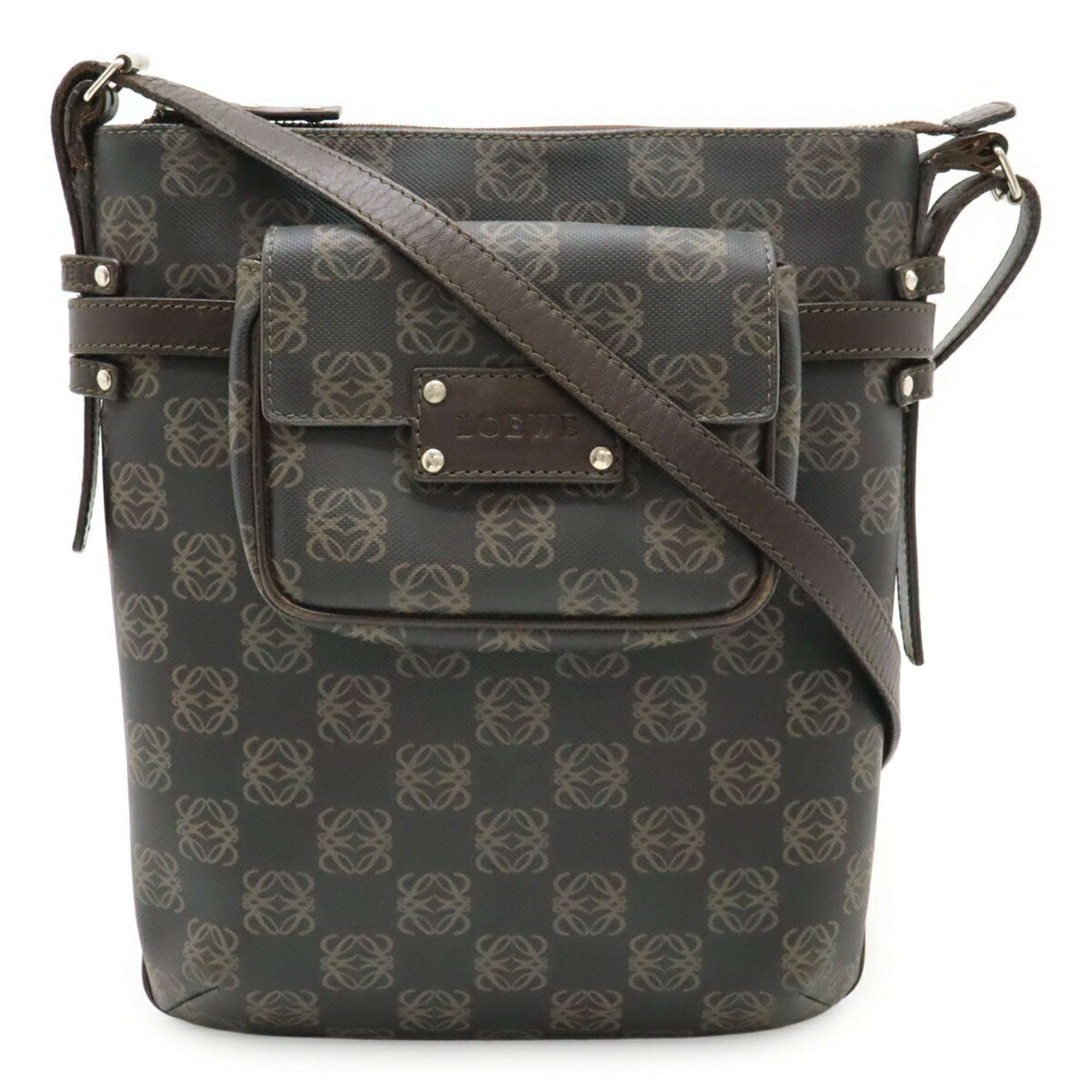 Loewe Black Dark Brown Coated Canvas Leather Shoulder Bag (Pre-Owned)