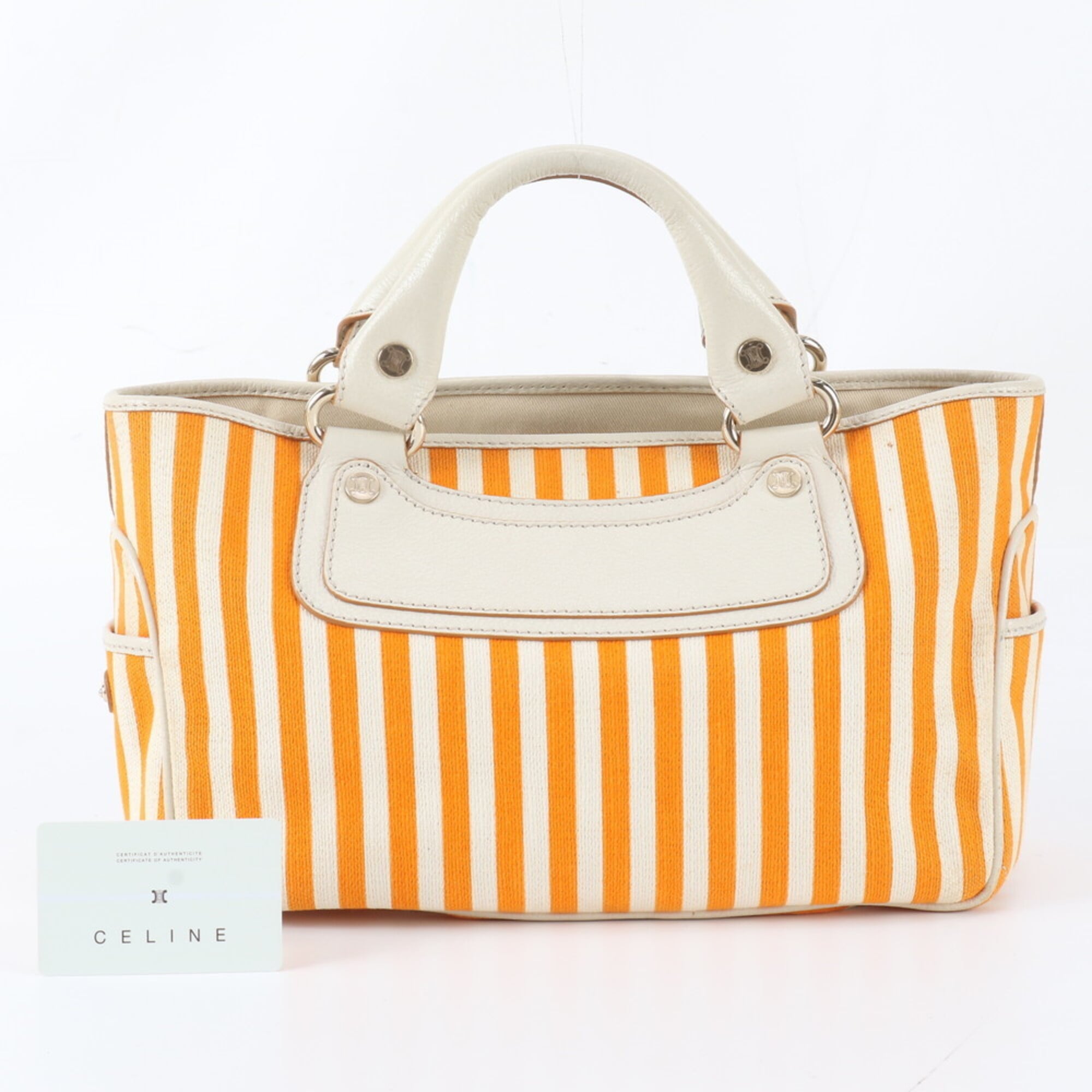 Celine Ivory Orange Canvas Leather Handbag Tote Bag (Pre-Owned)