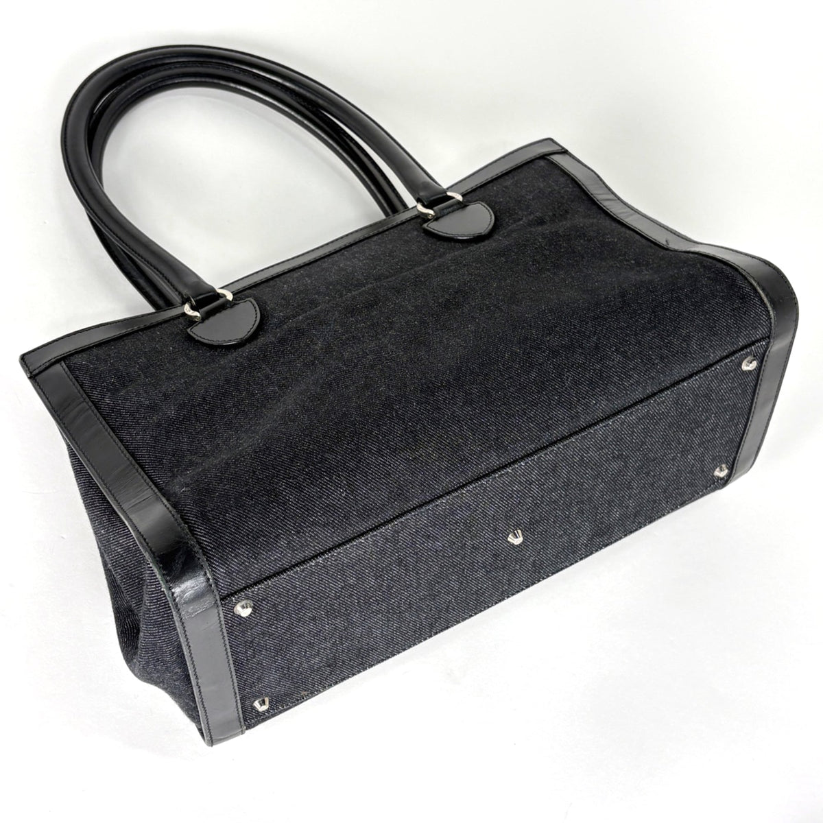 Christian Dior Black Denim Leather Handbag Tote Bag (Pre-Owned)