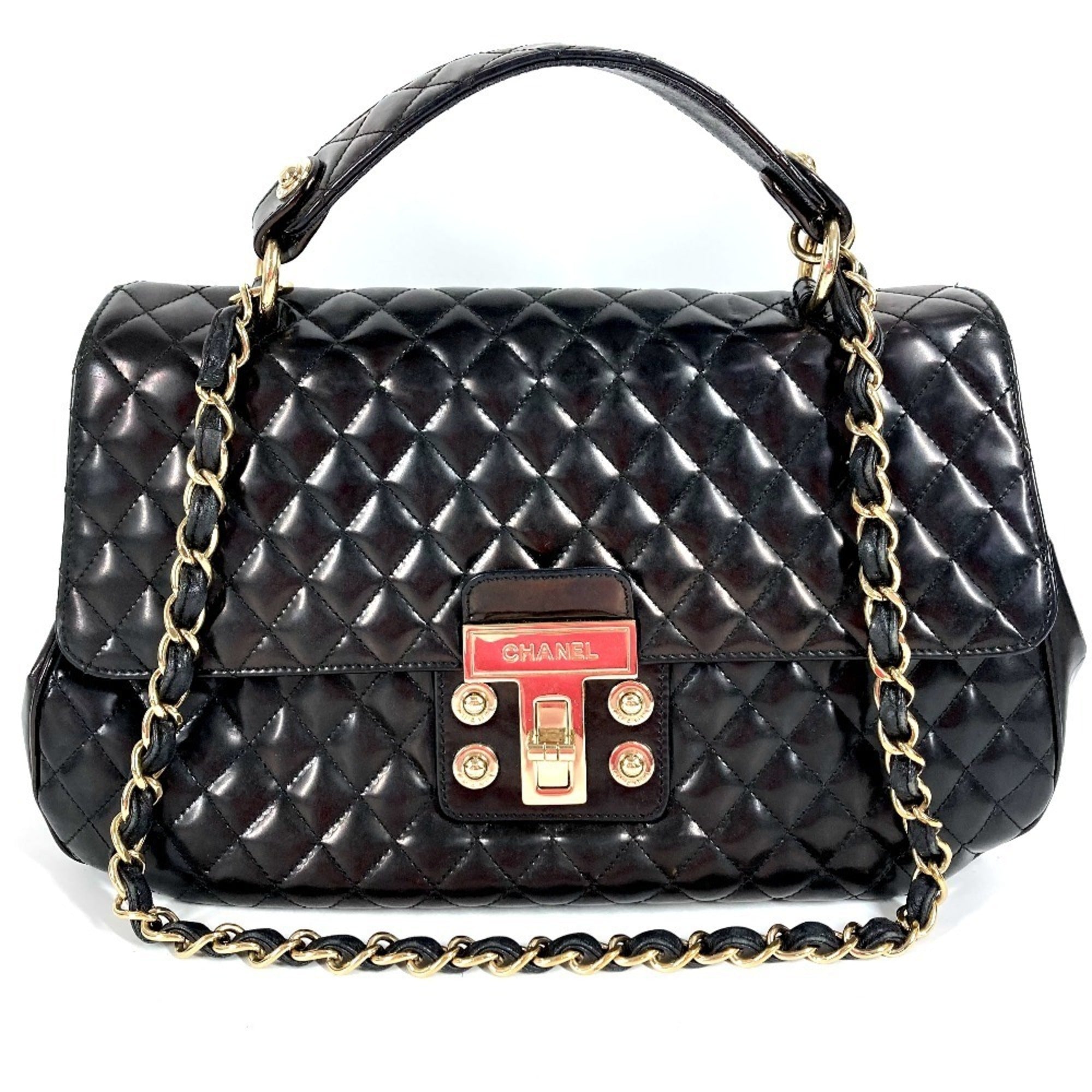 Chanel Black Leather Handbag Shoulder Bag Tote Bag (Pre-Owned)