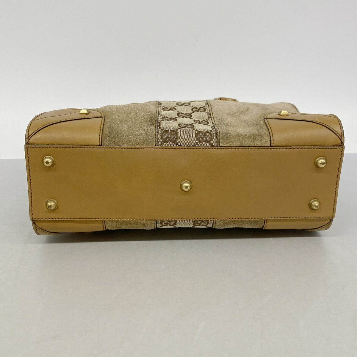 Gucci Beige Canvas Suede Handbag (Pre-Owned)