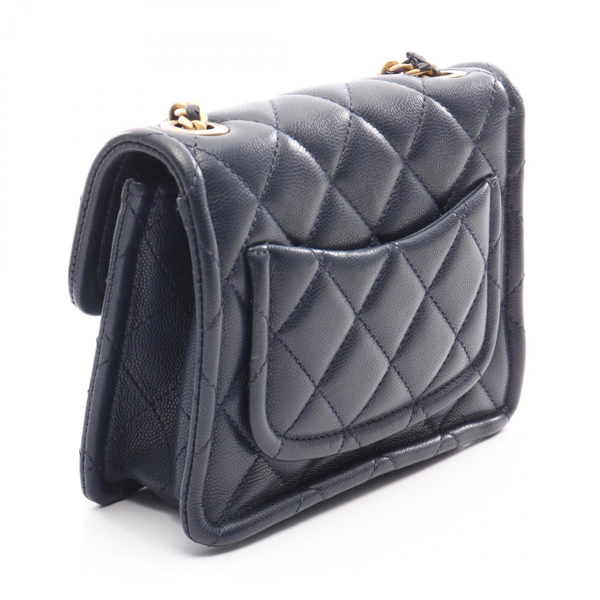 Chanel Navy Grained Calfskin Handbag Shoulder Bag (Pre-Owned)