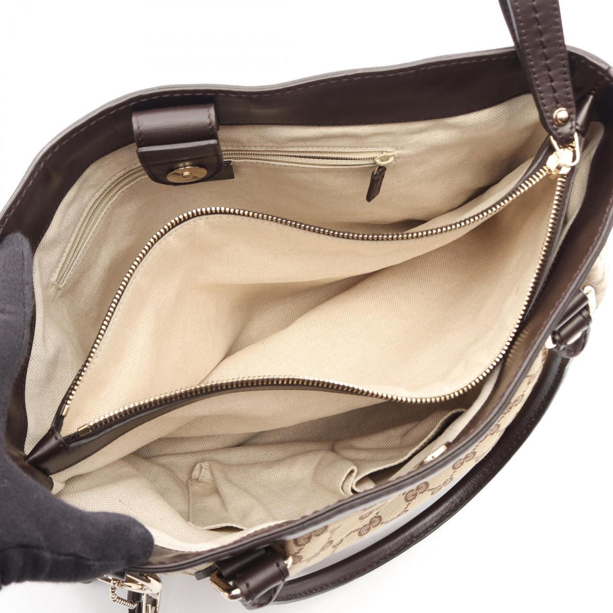 Gucci Beige Brown Canvas Leather Handbag Tote Bag (Pre-Owned)