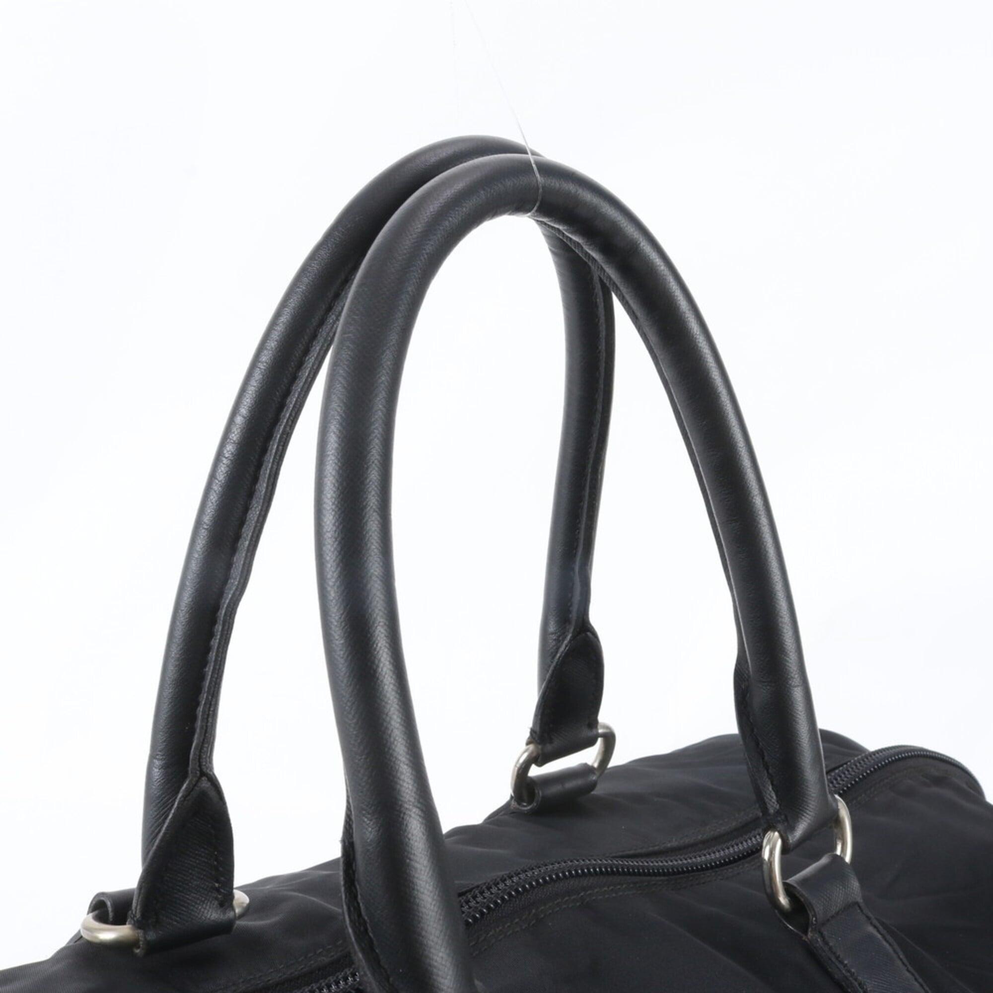 Prada Black Nylon Leather Boston Bag Tote Bag (Pre-Owned)