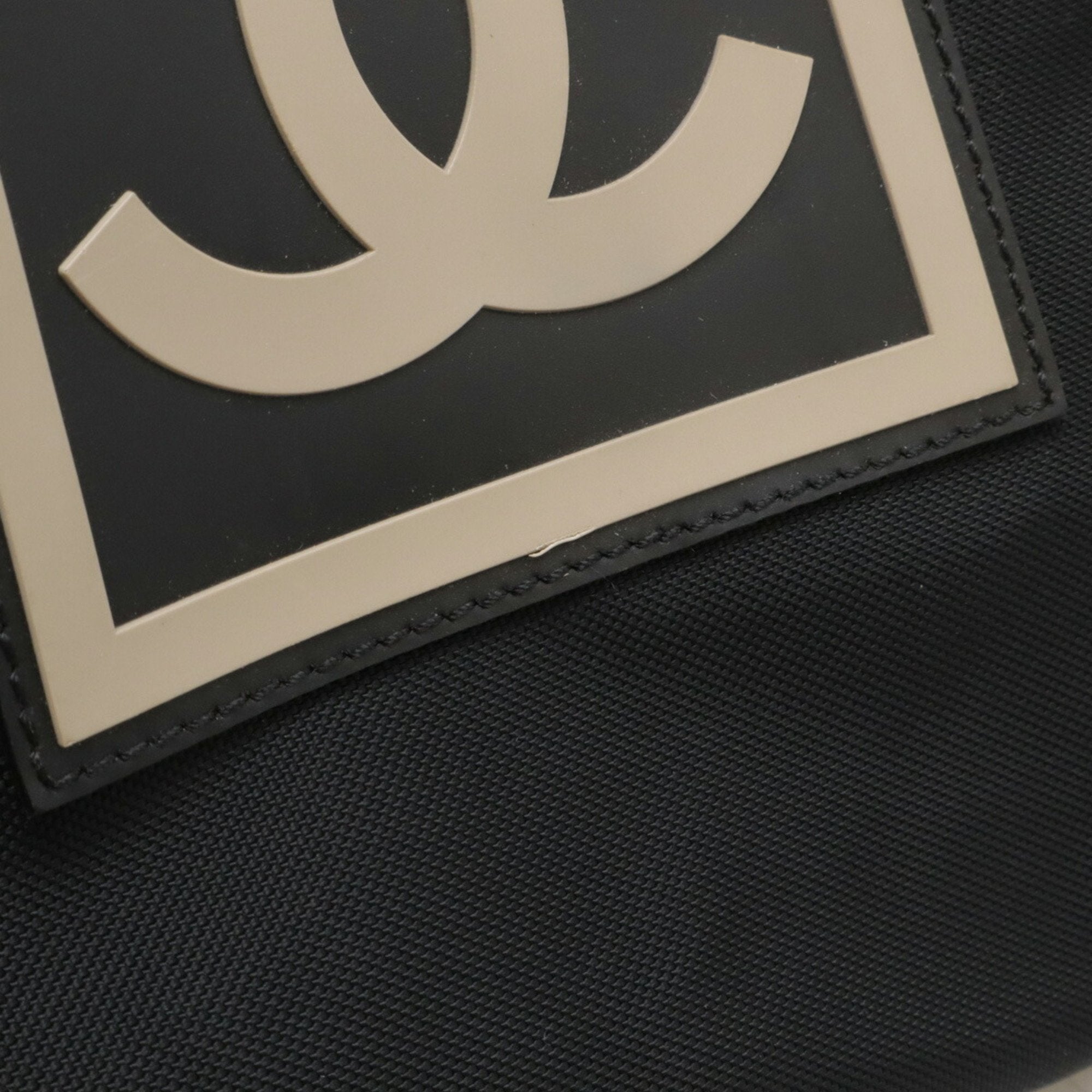 Chanel Beige Black Nylon Boston Bag Shoulder Bag (Pre-Owned)