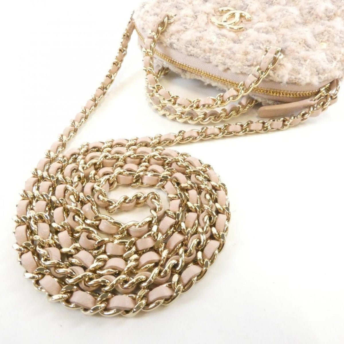 Chanel Pink Cotton Tweed Spangles Handbag Shoulder Bag (Pre-Owned)