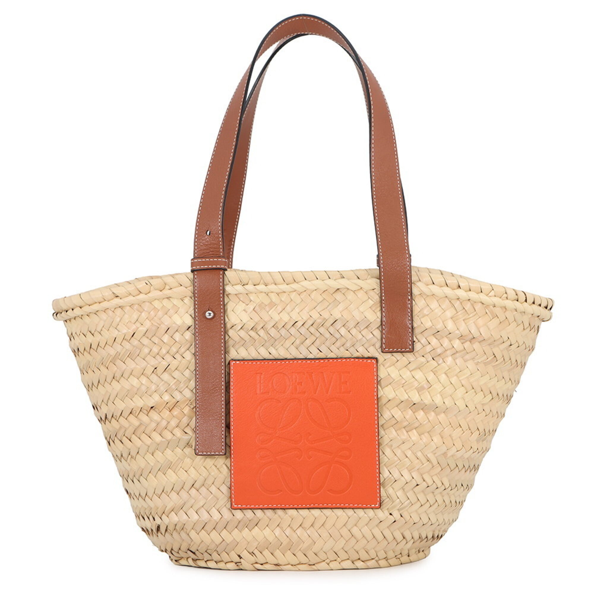 Loewe Brown Orange Raffia Leather Basket Tote Bag (Pre-Owned)