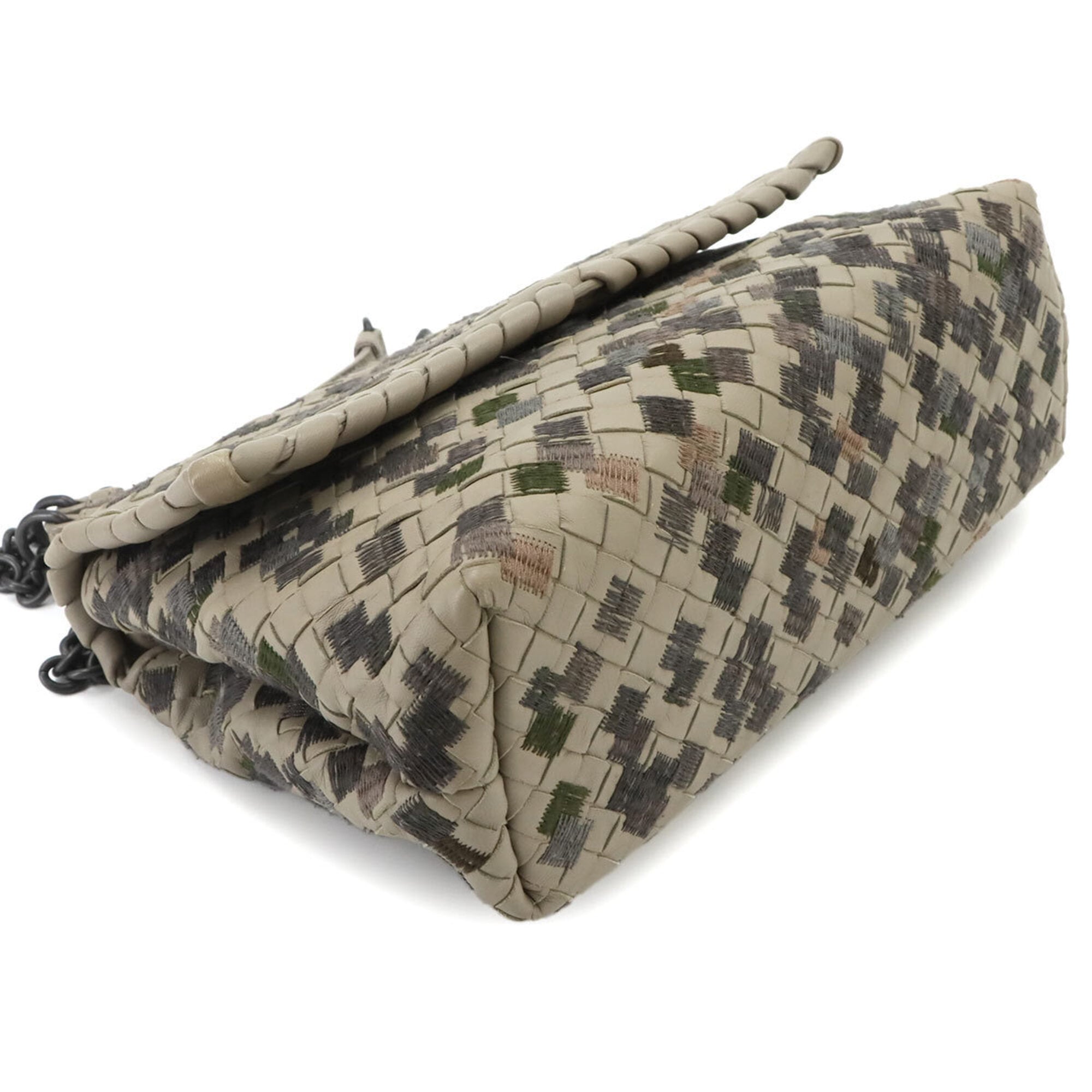 Bottega Veneta Beige Gray Leather Shoulder Bag (Pre-Owned)