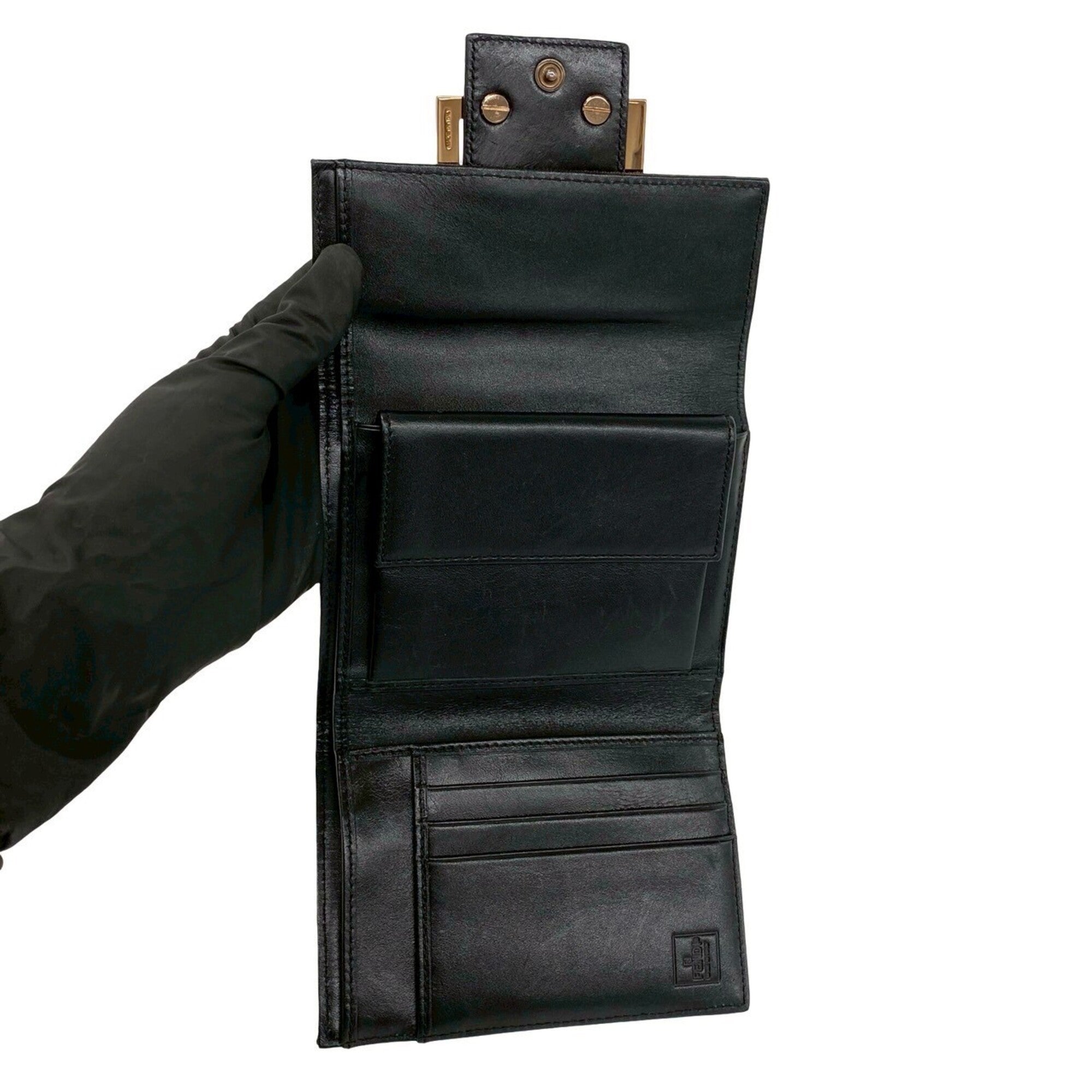 Fendi Black Brown Canvas Leather Wallet (Tri-Fold) (Pre-Owned)