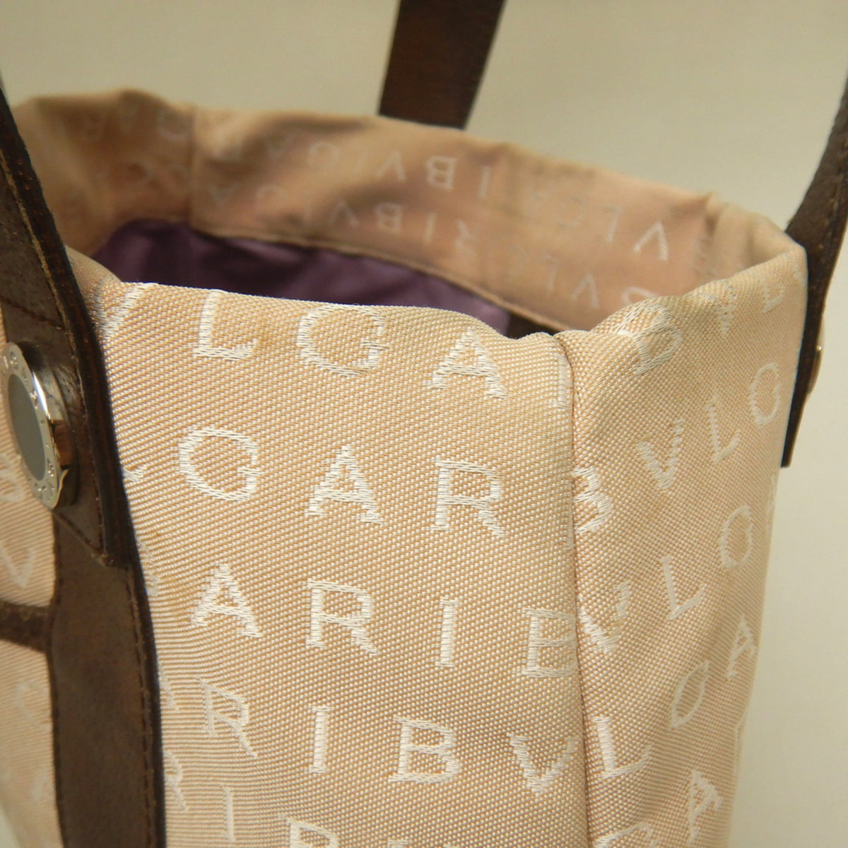 Bvlgari Logomania Beige Brown Canvas Leather Tote Bag (Pre-Owned)