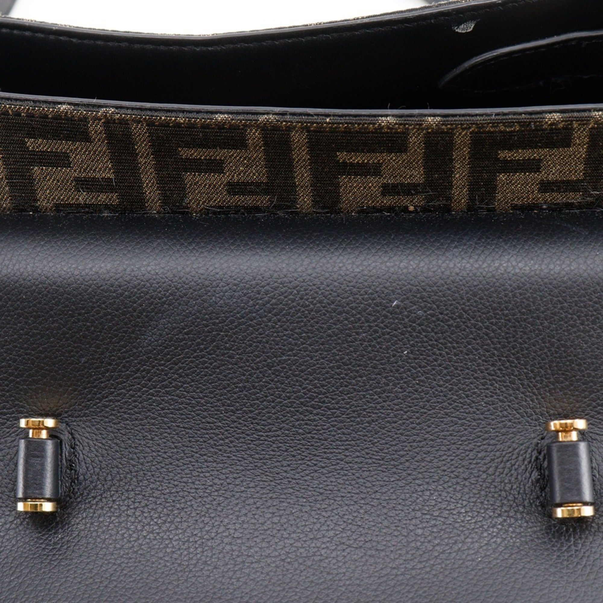 Fendi Zucca Black Brown Nylon Canvas Leather Handbag (Pre-Owned)