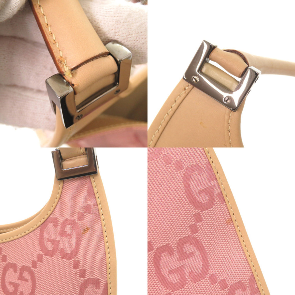 Gucci Beige Pink Gg Canvas Leather Handbag Shoulder Bag (Pre-Owned)