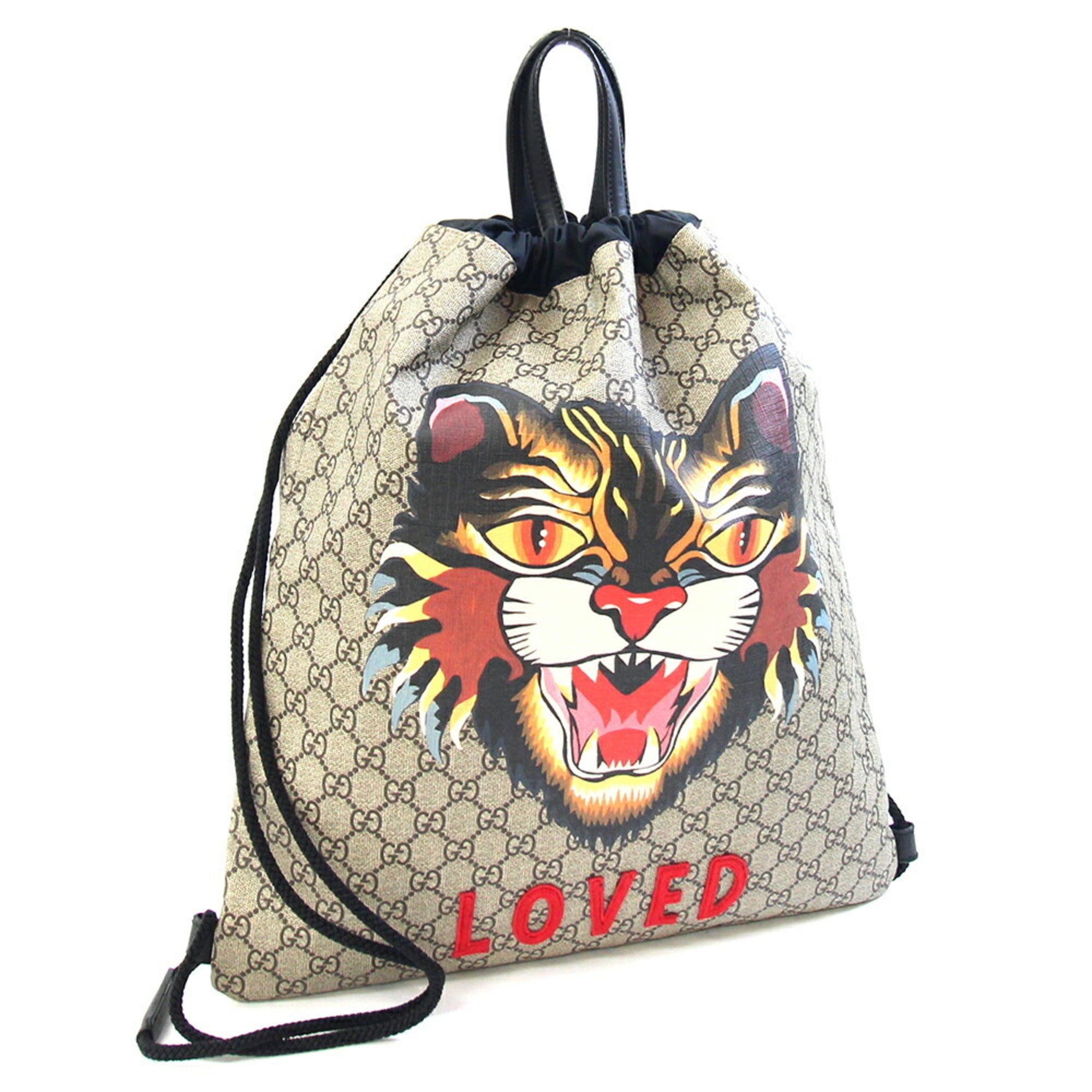 Gucci Beige Black Pvc Nylon Leather Backpack (Pre-Owned)