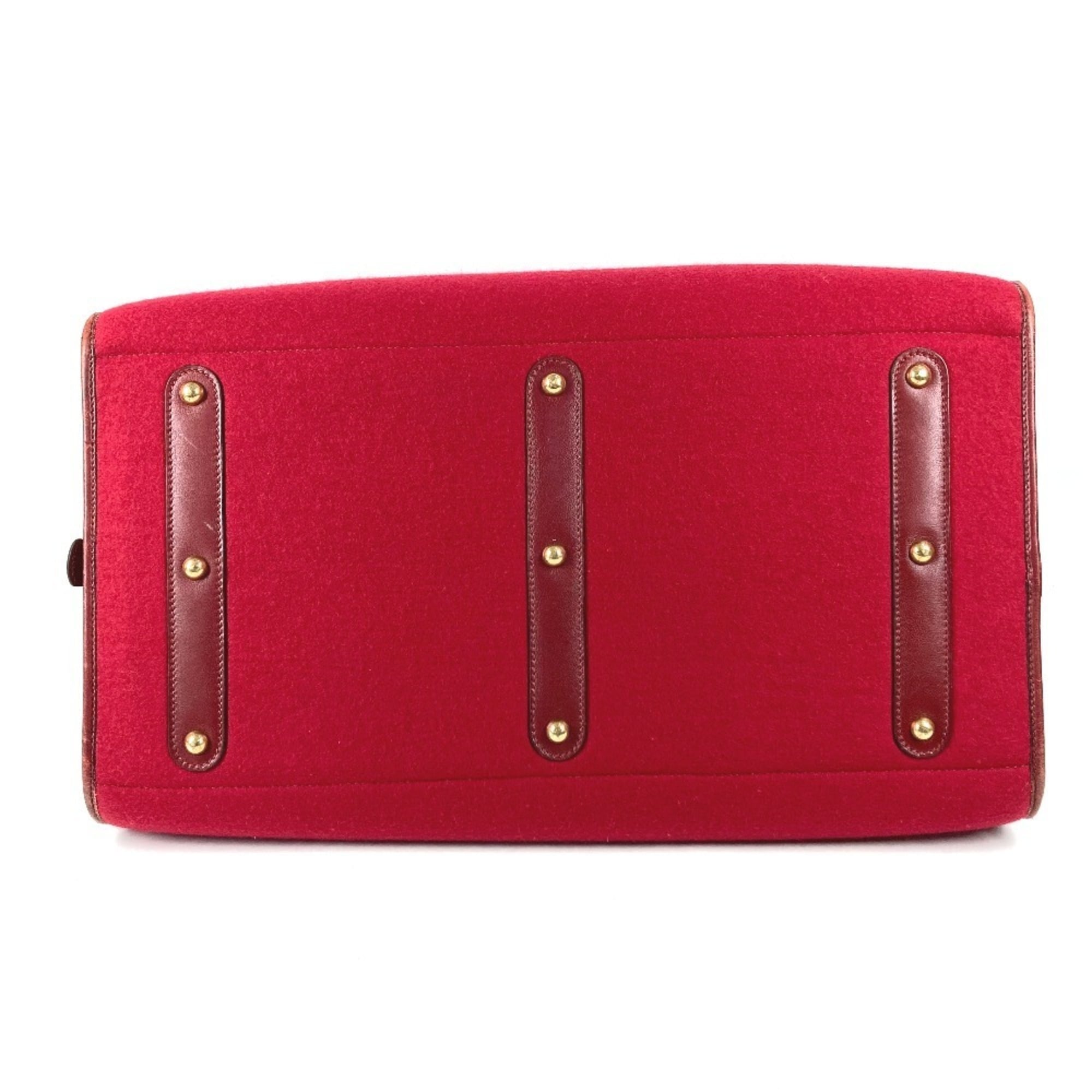 Hermes Red Color Felt Leather Boston Bag (Pre-Owned)