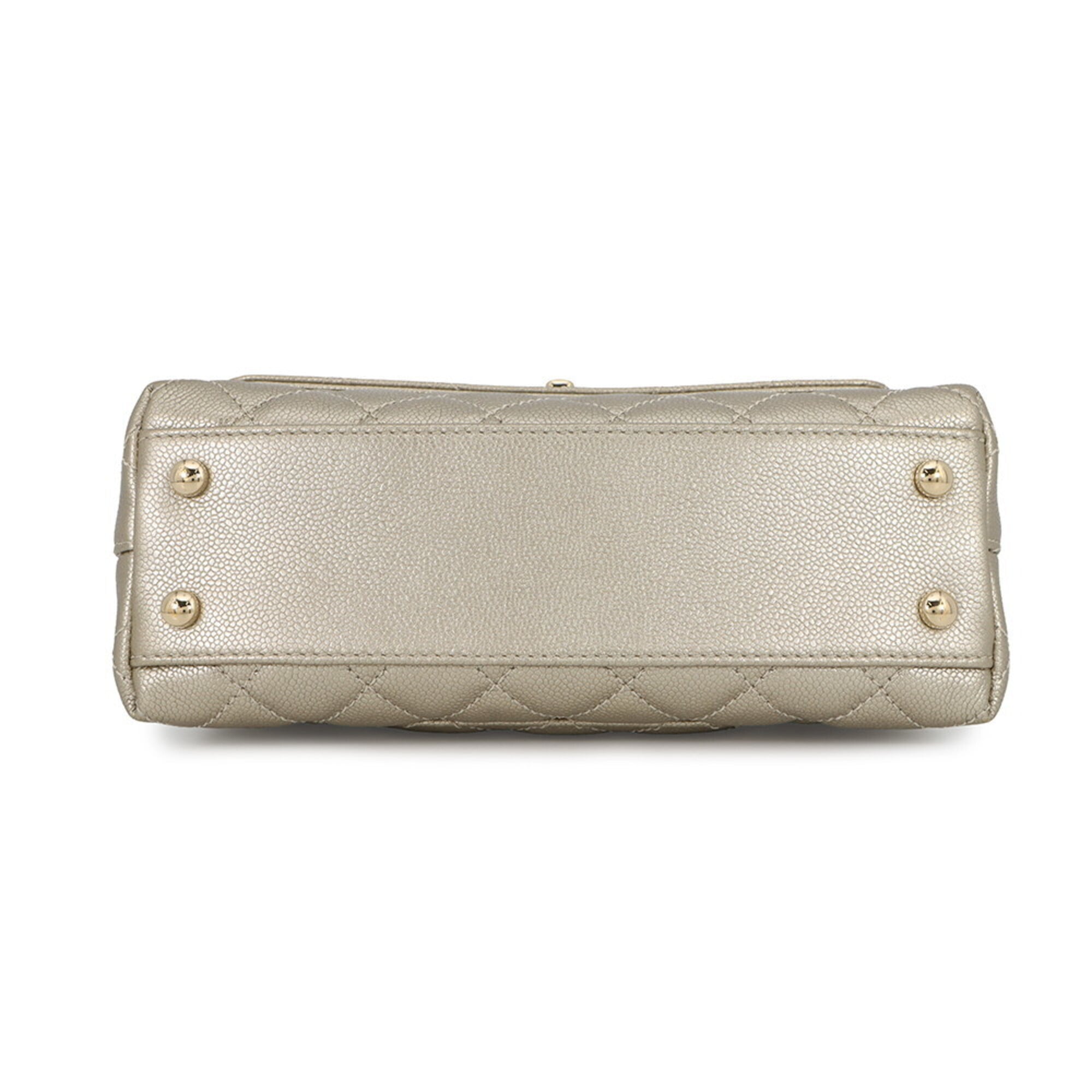 Chanel Gold Gold Brown Grained Calfskin Handbag Shoulder Bag (Pre-Owned)