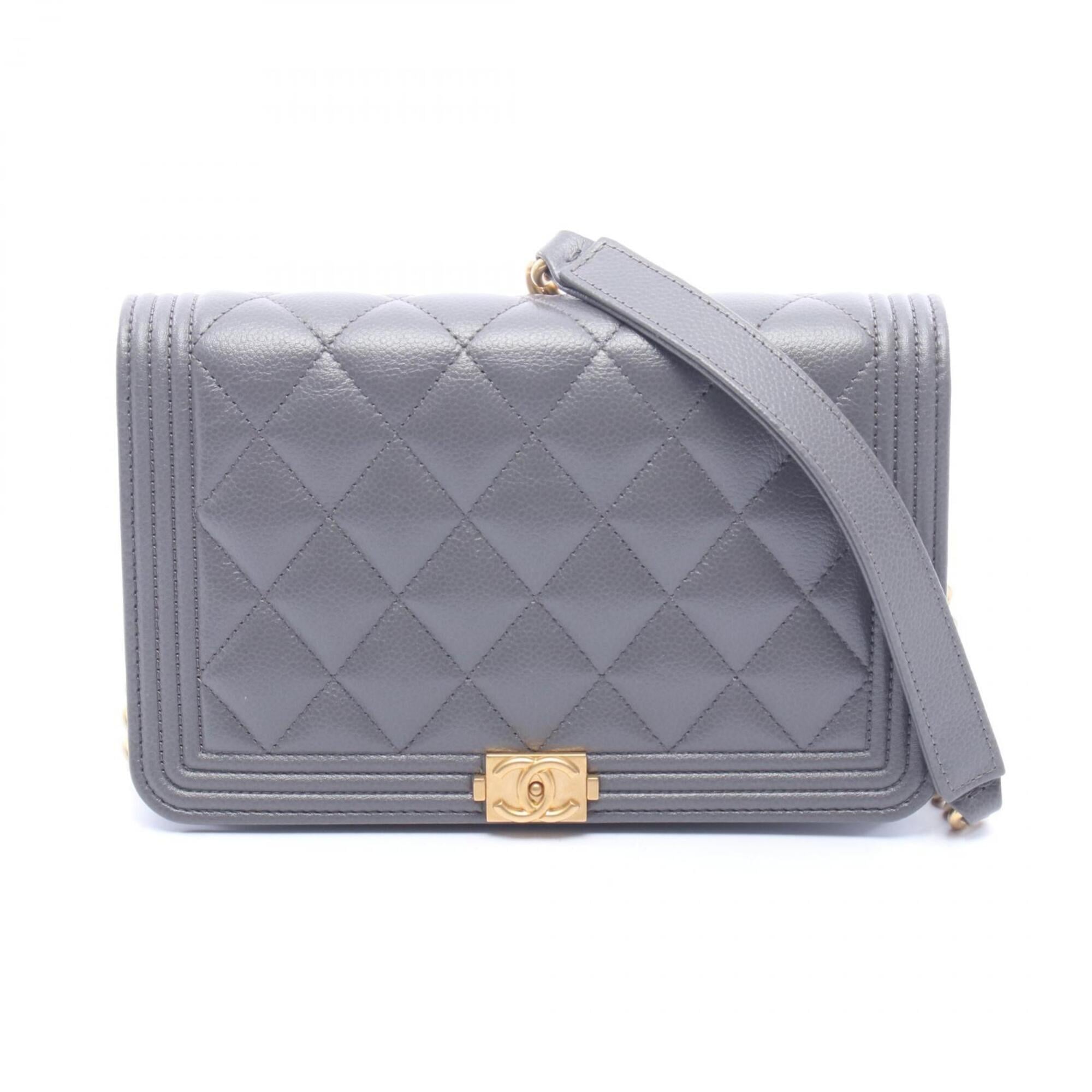 Chanel Matelasse Gray Grained Calfskin Handbag Shoulder Bag (Pre-Owned)