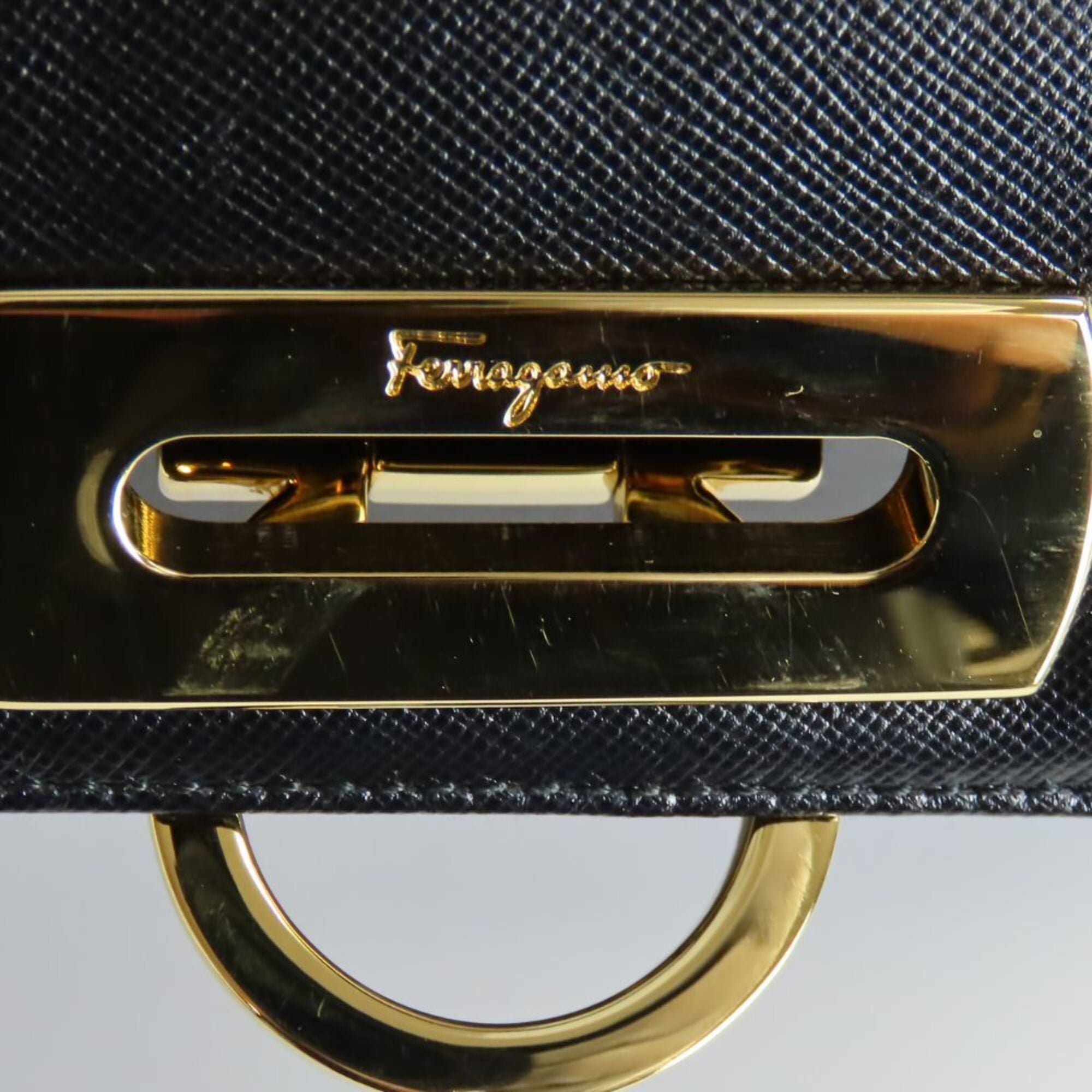 Salvatore Ferragamo Gancini Black Leather Handbag (Pre-Owned)