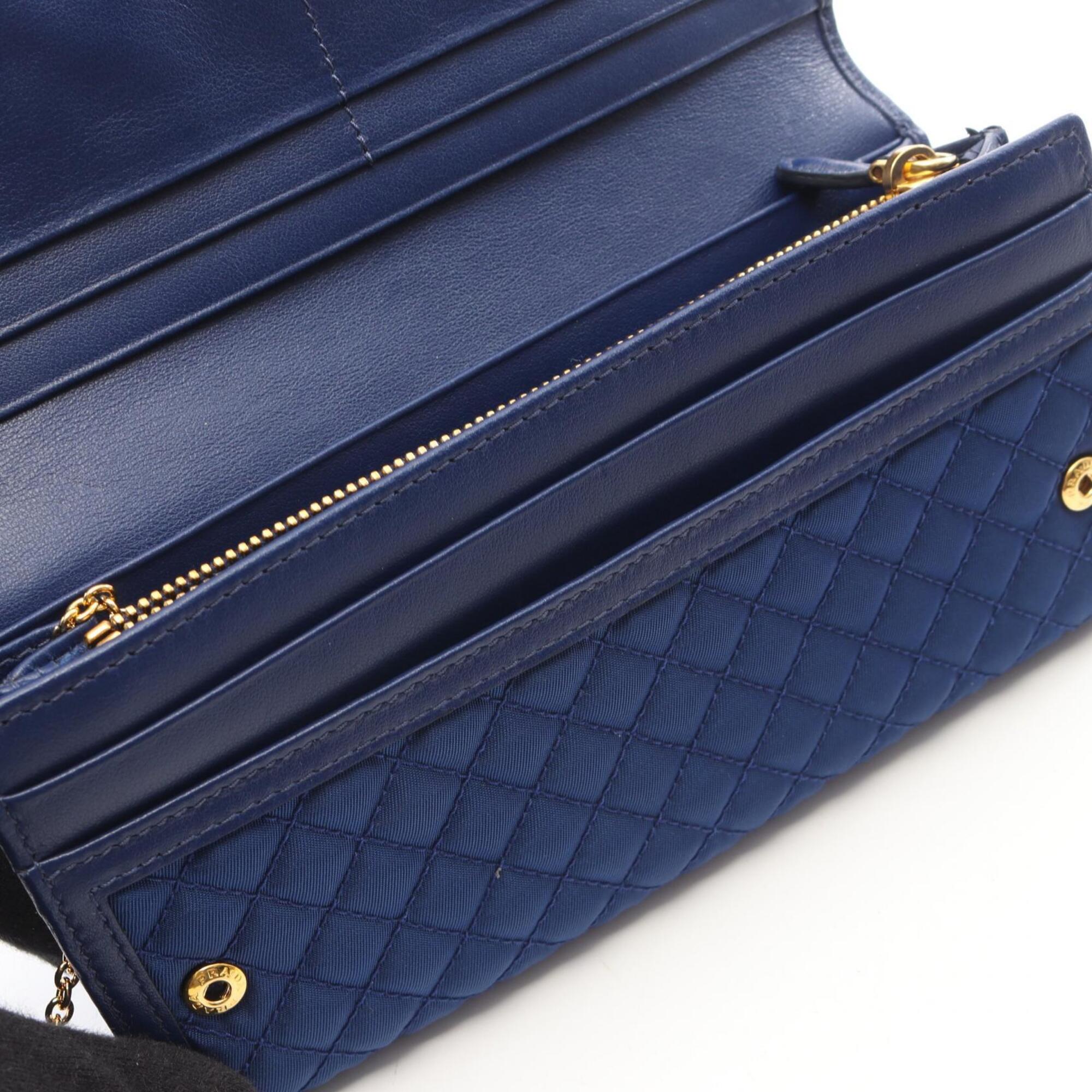Prada Blue Nylon Leather Long Wallet (Bi-Fold) (Pre-Owned)