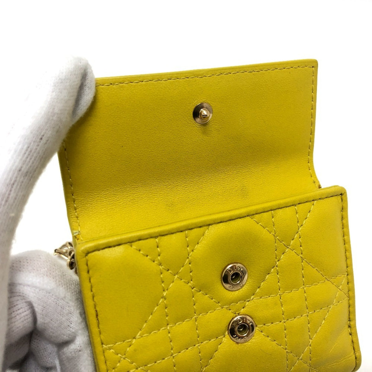 Christian Dior Lady Dior Yellow Leather Wallet (Tri-Fold) (Pre-Owned)