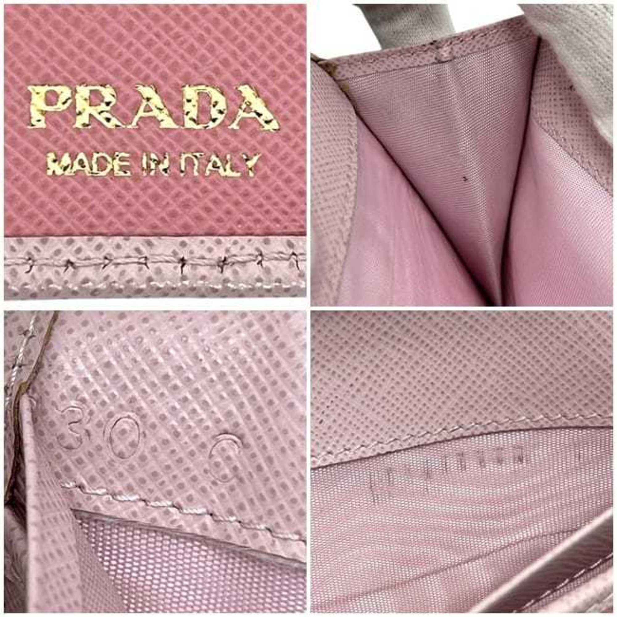 Prada Pink Leather Saffiano Triangle Long Wallet (Bi-Fold) (Pre-Owned)