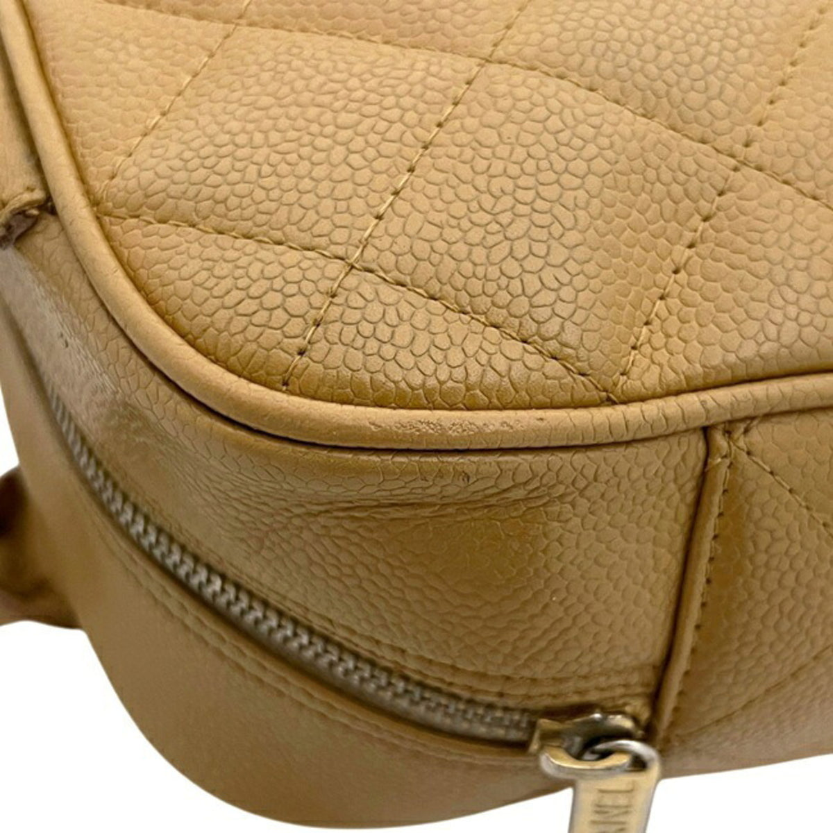 Chanel Beige Grained Calfskin Boston Bag Handbag (Pre-Owned)