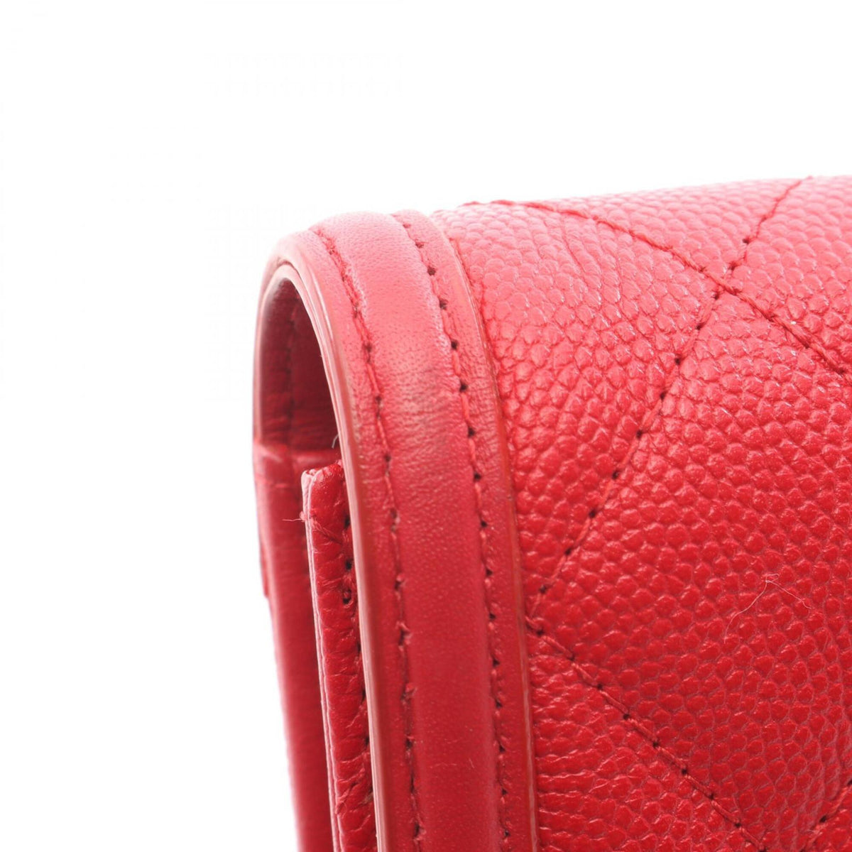 Chanel Red Color Grained Calfskin Wallet (Bi-Fold) (Pre-Owned)