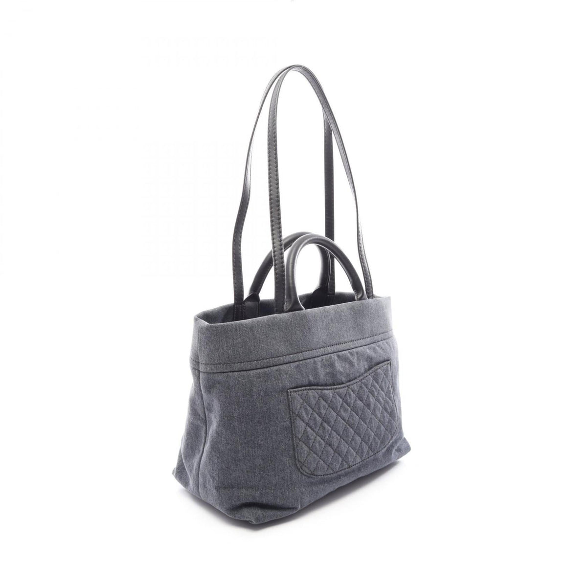 Chanel Black Navy Denim Leather Handbag Tote Bag (Pre-Owned)