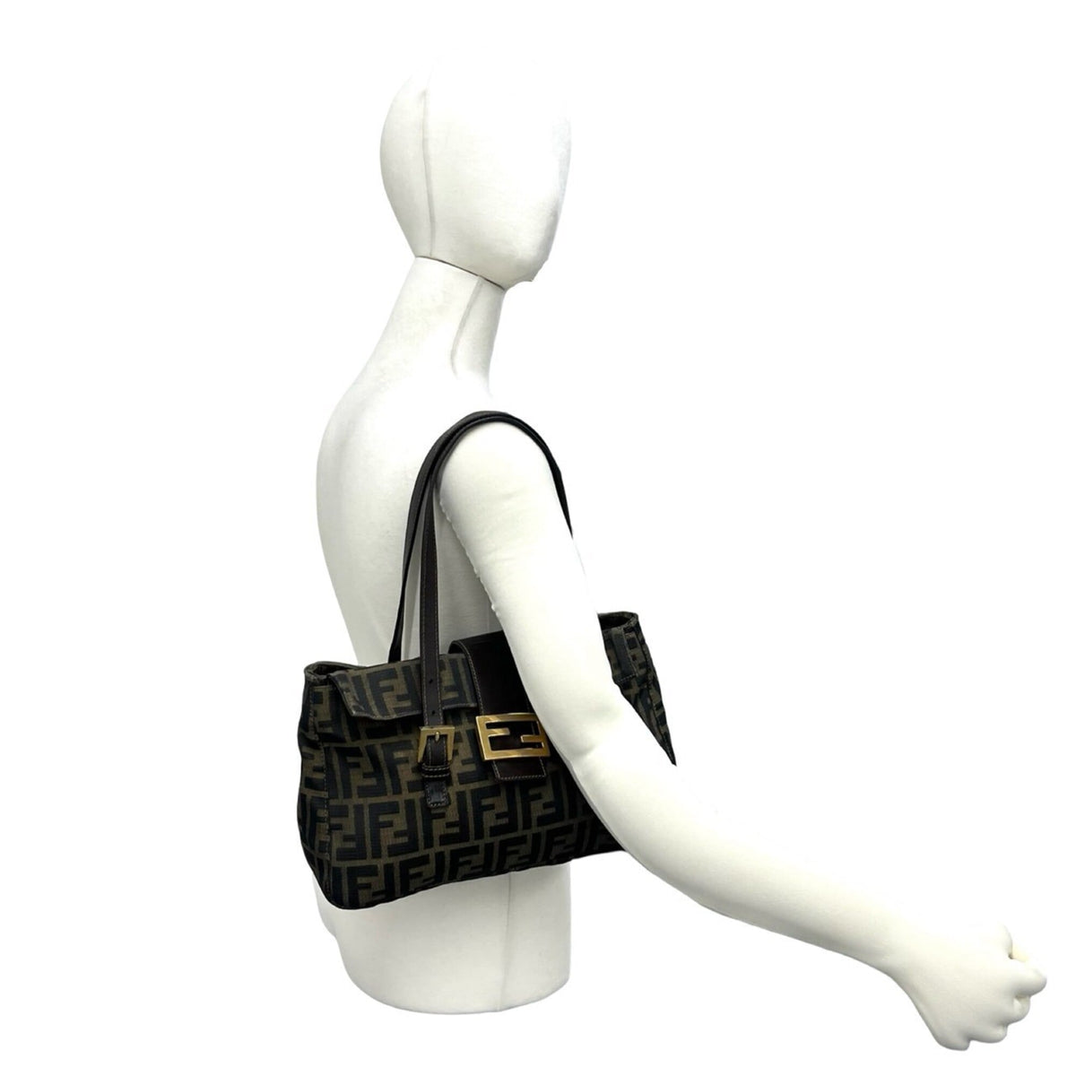 Fendi Black Brown Canvas Leather Handbag Tote Bag (Pre-Owned)