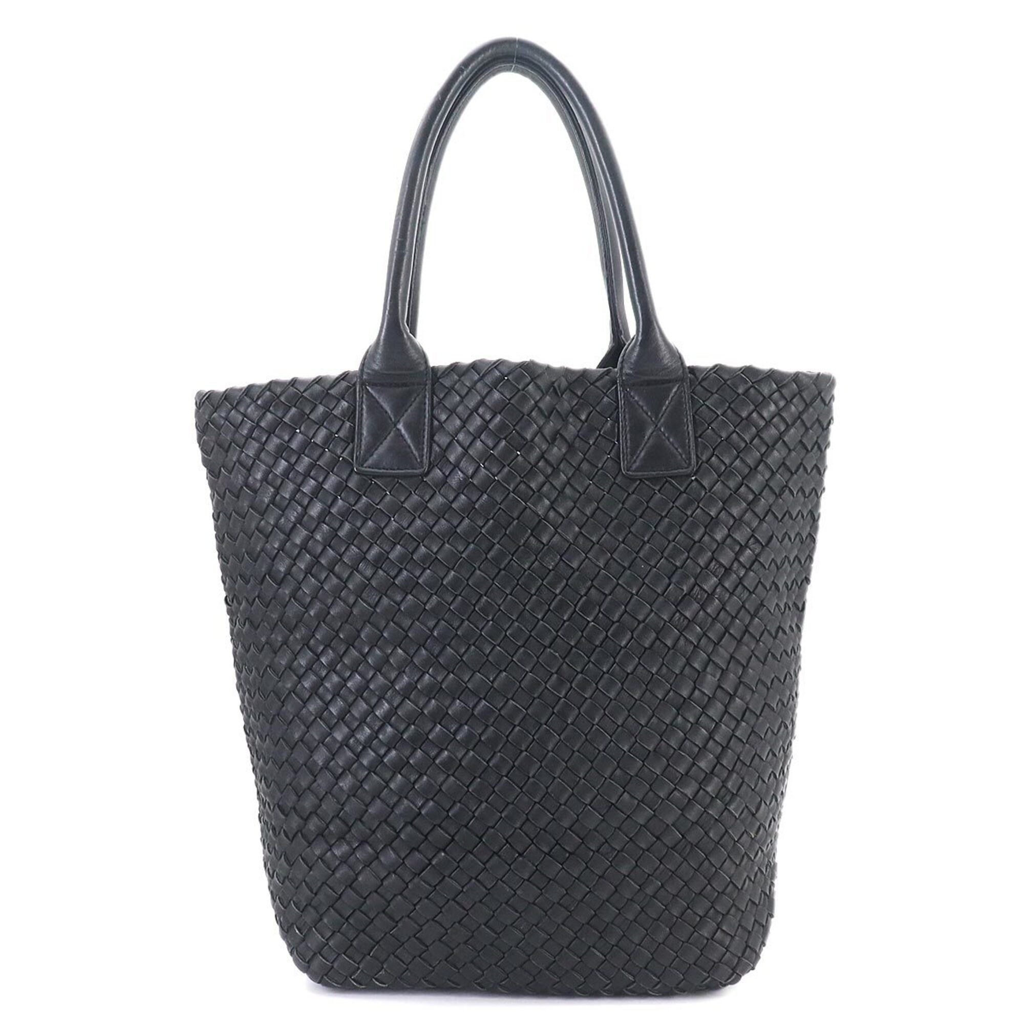 Bottega Veneta Black Intrecciato Leather Handbag Tote Bag (Pre-Owned)