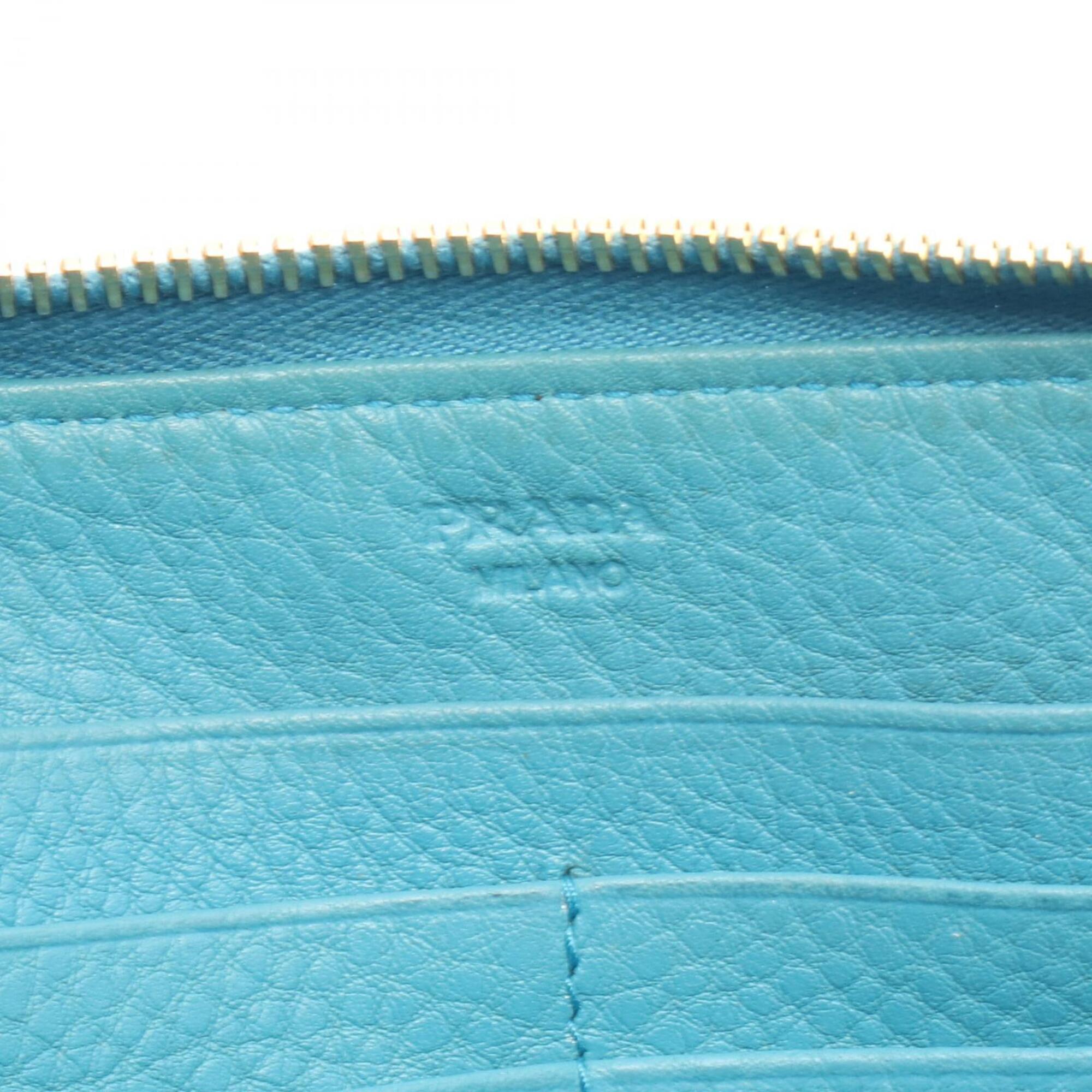 Prada Blue Leather Long Wallet (Bi-Fold) (Pre-Owned)