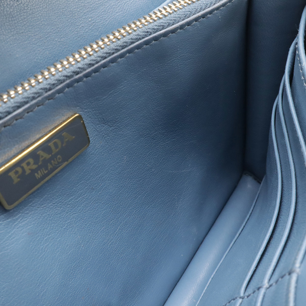 Prada Saffiano Blue Light Blue Saffiano Leather Chain/Shoulder Wallet (Pre-Owned)