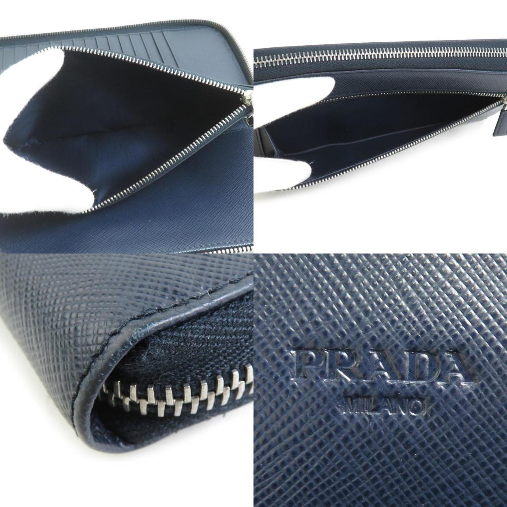 Prada Navy Leather Long Wallet (Bi-Fold) (Pre-Owned)