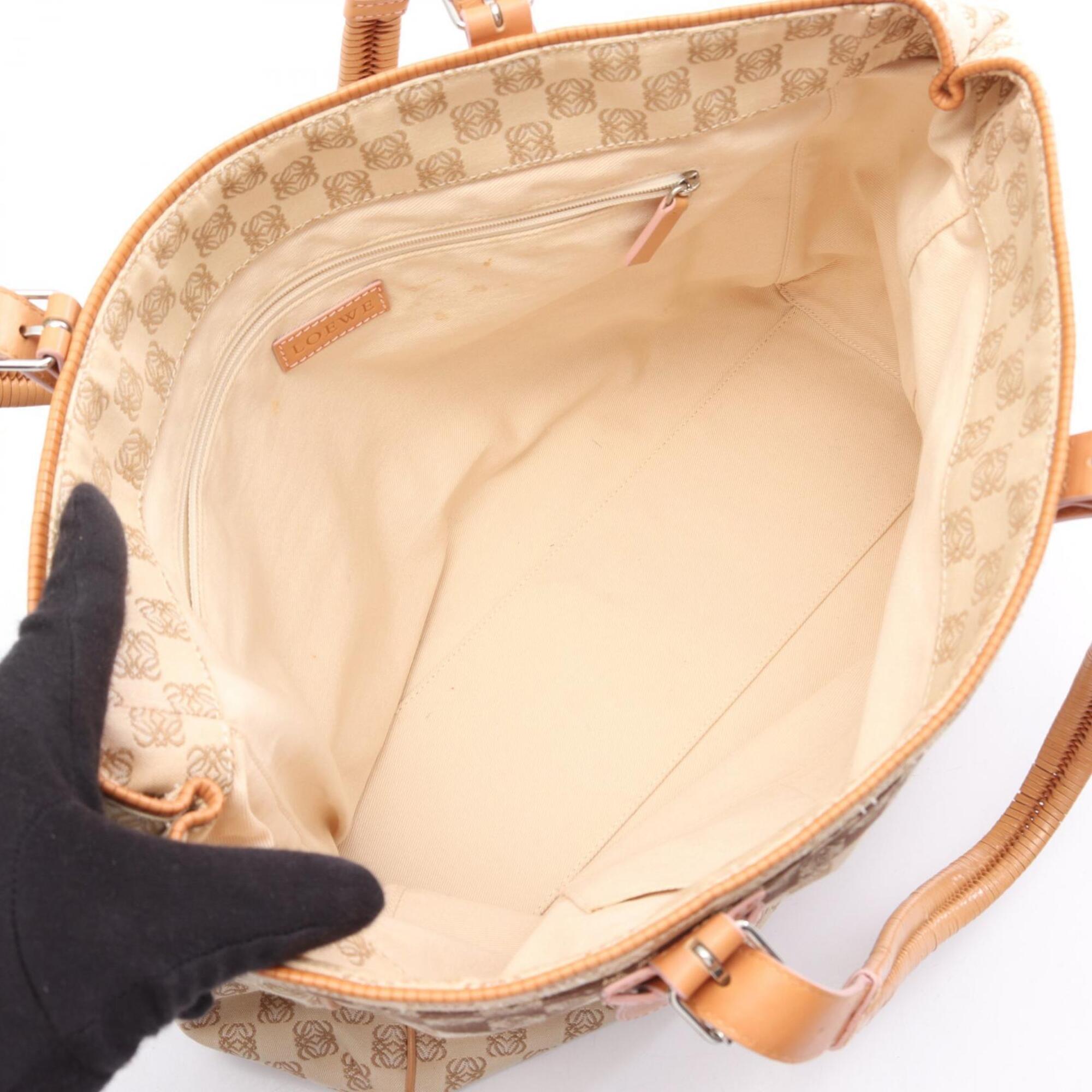 Loewe Beige Brown Canvas Leather Handbag Tote Bag (Pre-Owned)
