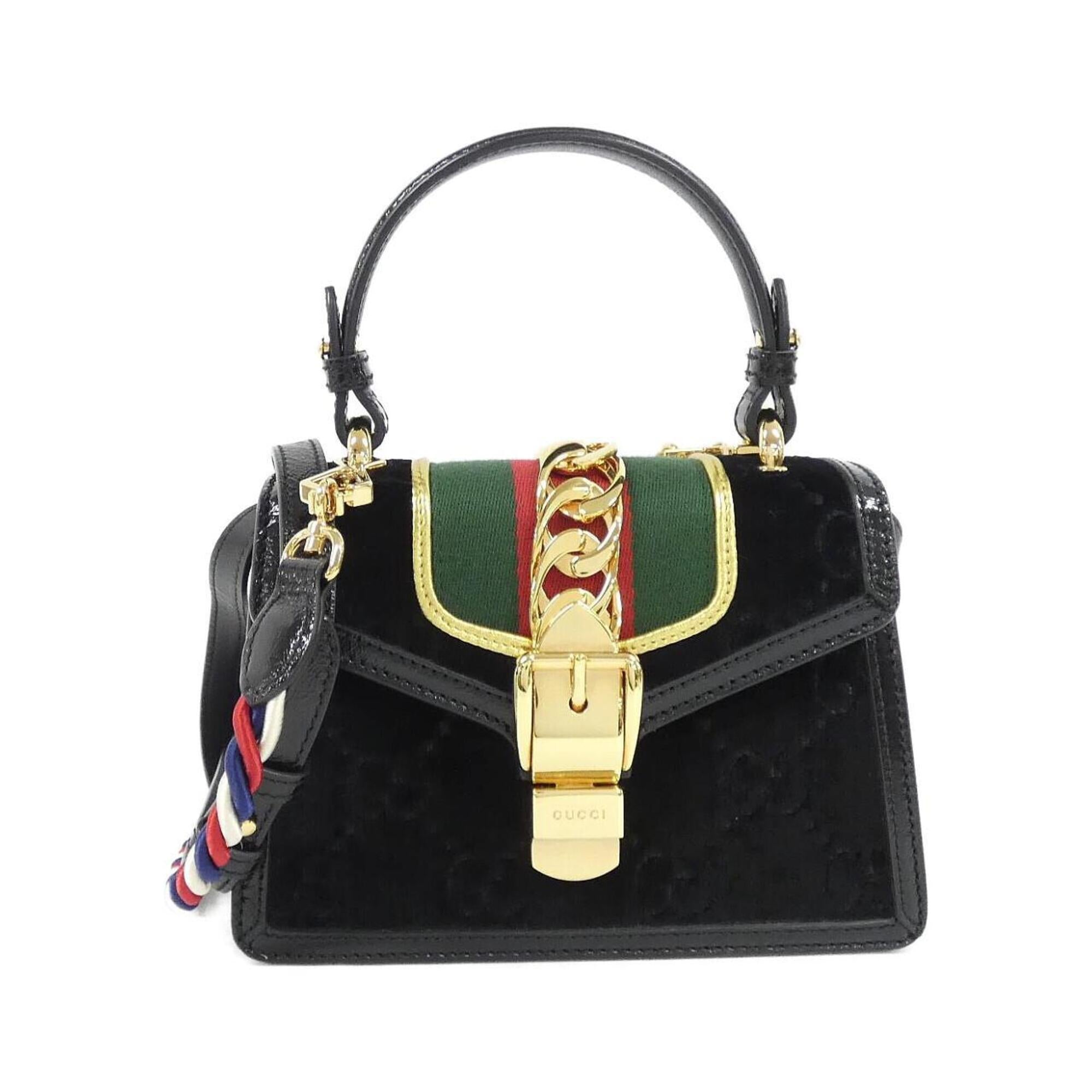 Gucci Black Velvet Leather Handbag (Pre-Owned)