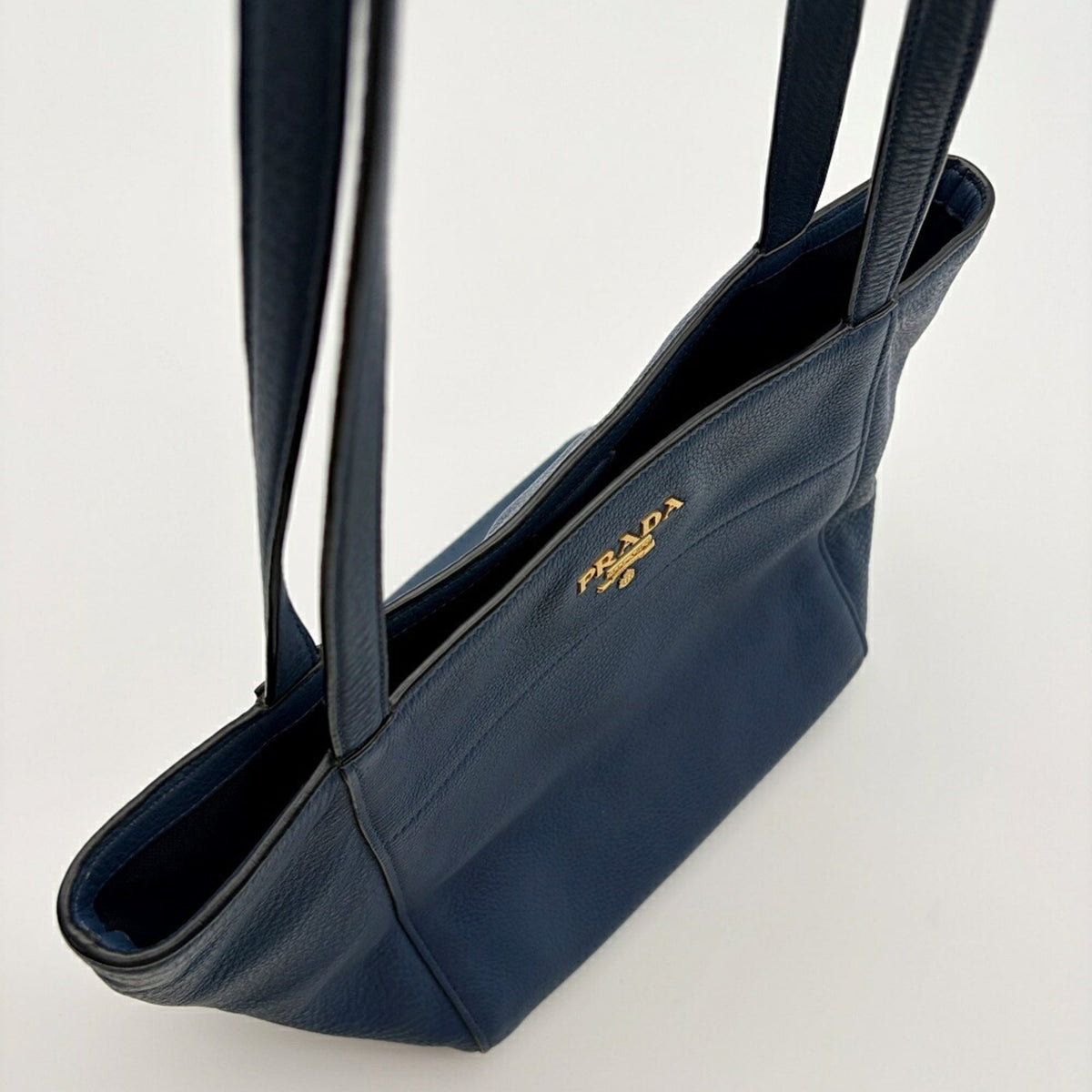 Prada Blue Leather Shoulder Bag Tote Bag (Pre-Owned)