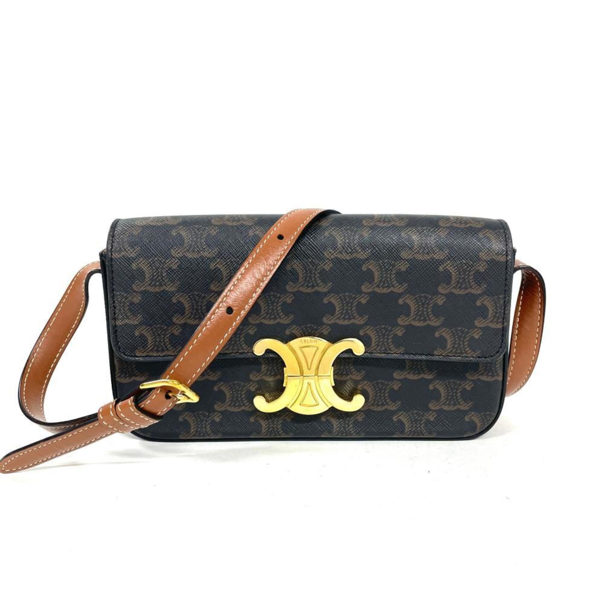 Celine Brown Coated Canvas Leather Shoulder Bag (Pre-Owned)
