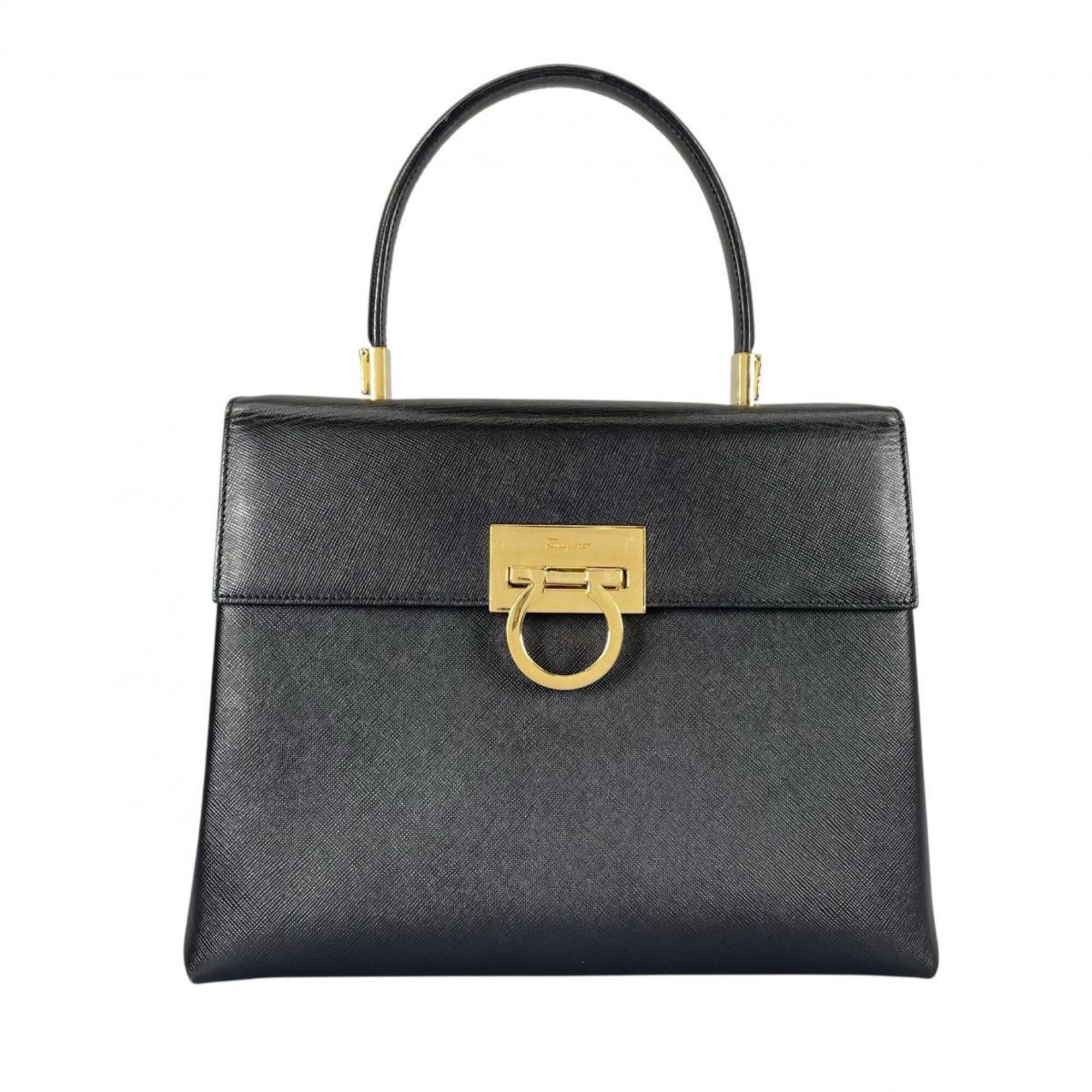 Salvatore Ferragamo Black Leather Handbag Shoulder Bag (Pre-Owned)