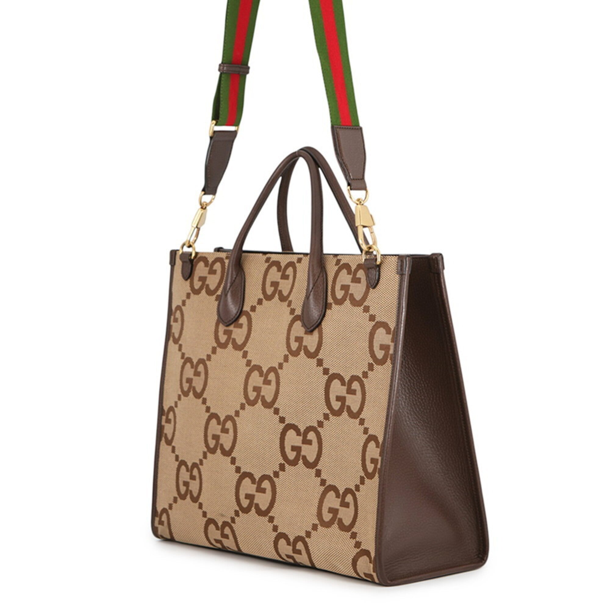 Gucci Beige Brown Canvas Leather Shoulder Bag Tote Bag (Pre-Owned)