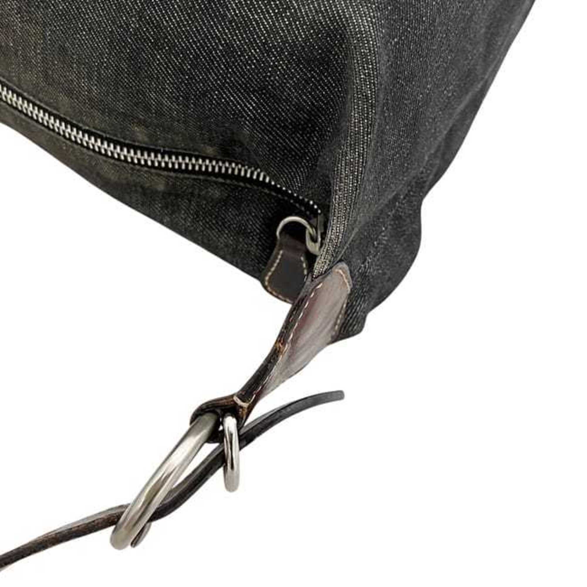 Prada Black Gray Denim Leather Shoulder Bag (Pre-Owned)