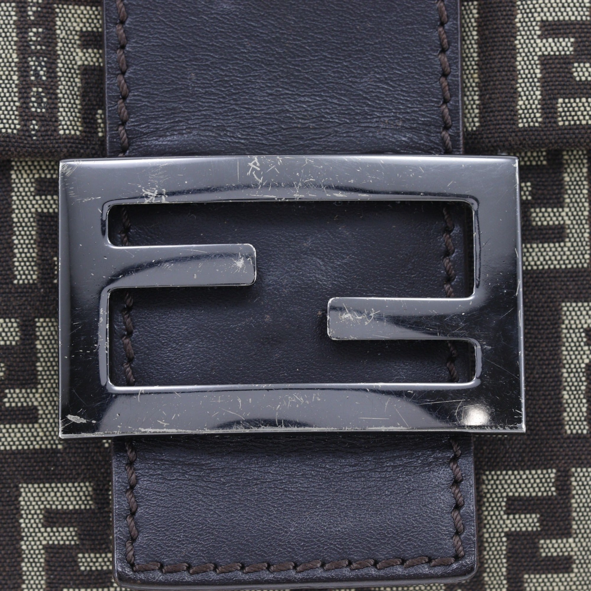 Fendi Brown Zucchino Canvas Shoulder Bag (Pre-Owned)