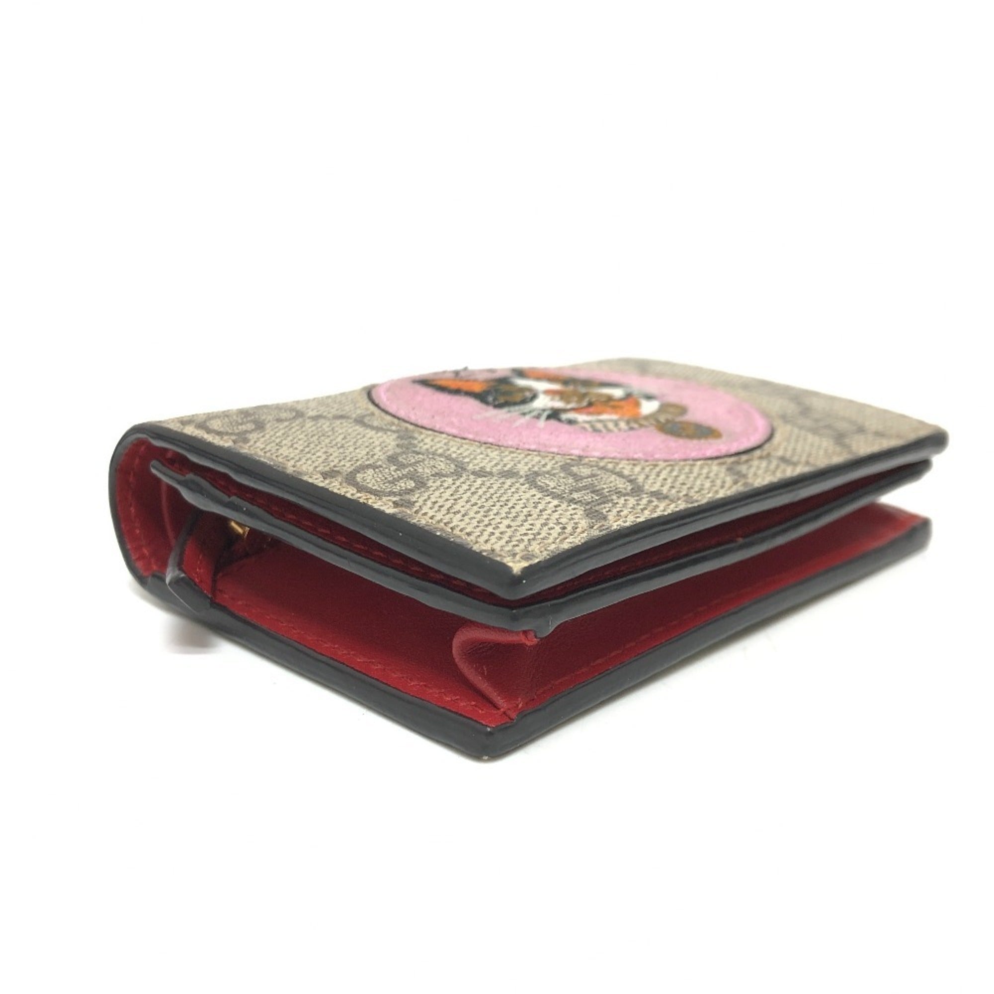 Gucci Beige Red Color Gg Supreme Canvas Wallet (Bi-Fold) (Pre-Owned)