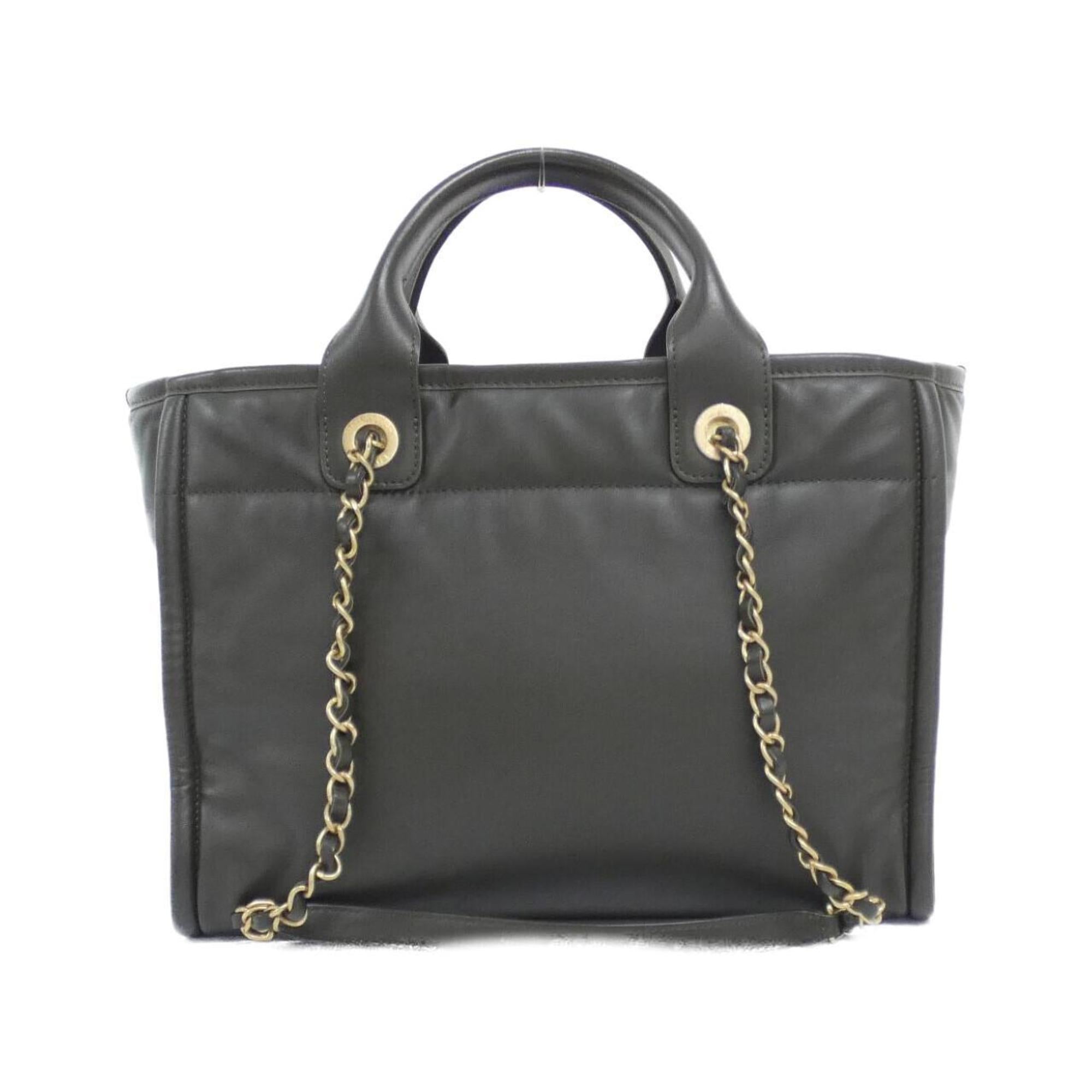 Chanel Deauville Khaki Leather Handbag (Pre-Owned)