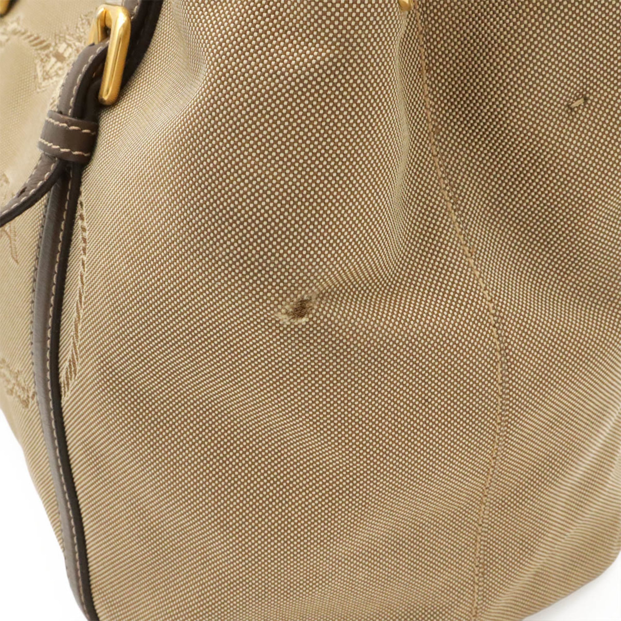 Prada Beige Brown Khaki Canvas Leather Handbag Shoulder Bag Tote Bag (Pre-Owned)