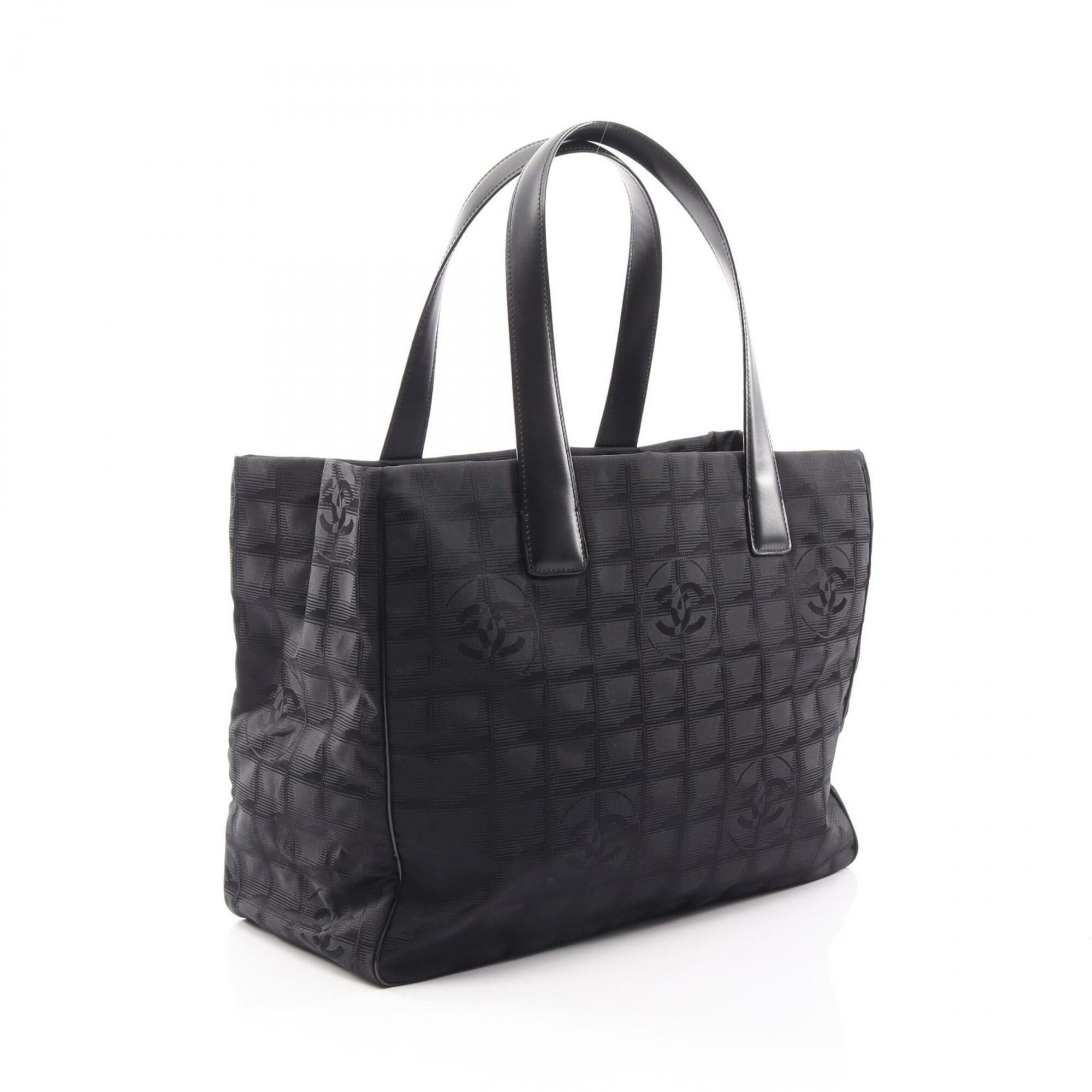 Chanel Black Leather Nylon Canvas Handbag Tote Bag (Pre-Owned)