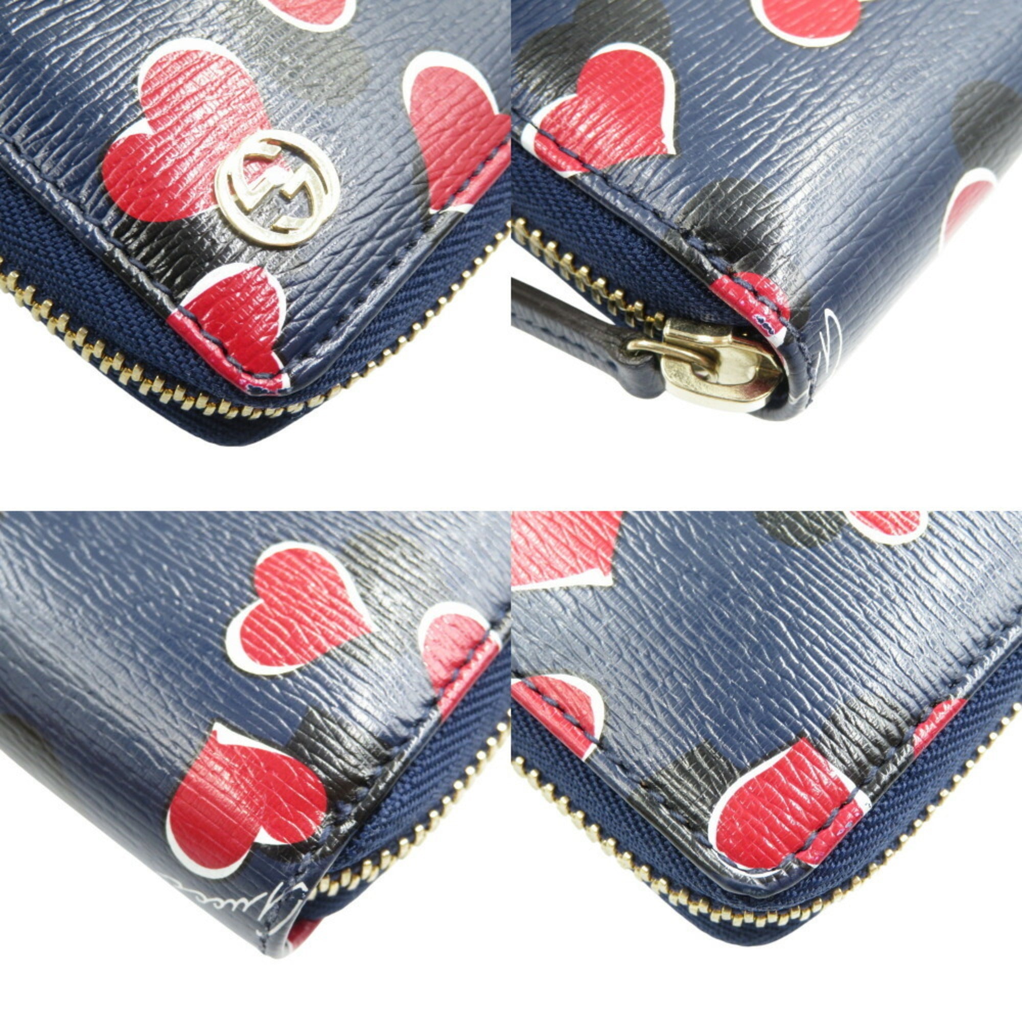 Gucci Black Navy Red Color Leather Long Wallet (Bi-Fold) (Pre-Owned)