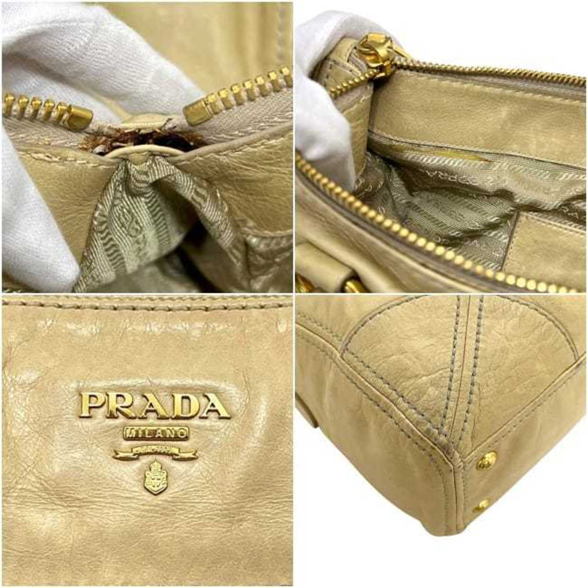 Prada Beige Yellow Leather Tote Bag (Pre-Owned)