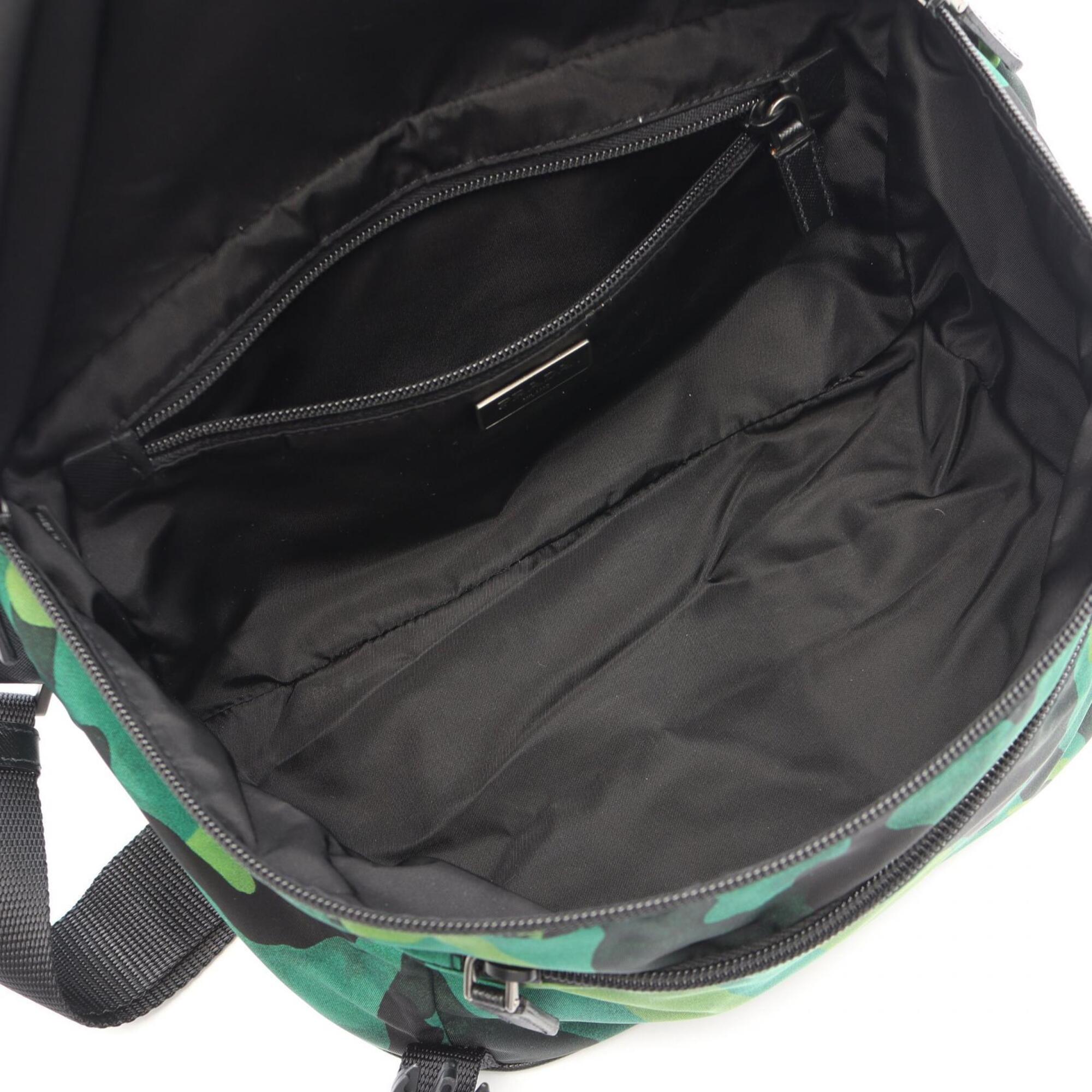 Prada Black Green Nylon Saffiano Triangle Handbag Shoulder Bag (Pre-Owned)