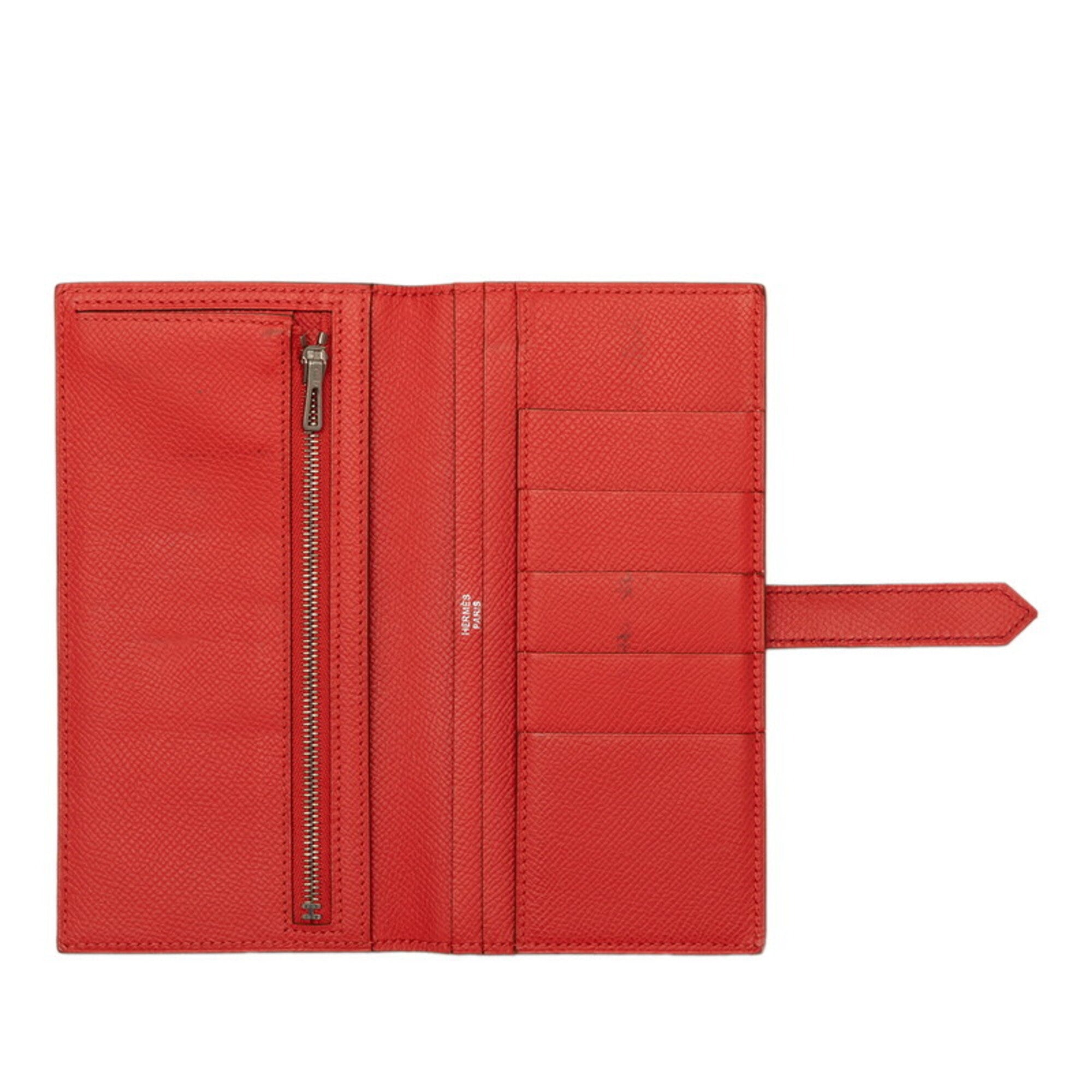 Hermes Red Color Rose Jaipur Epsom Leather Long Wallet (Bi-Fold) (Pre-Owned)